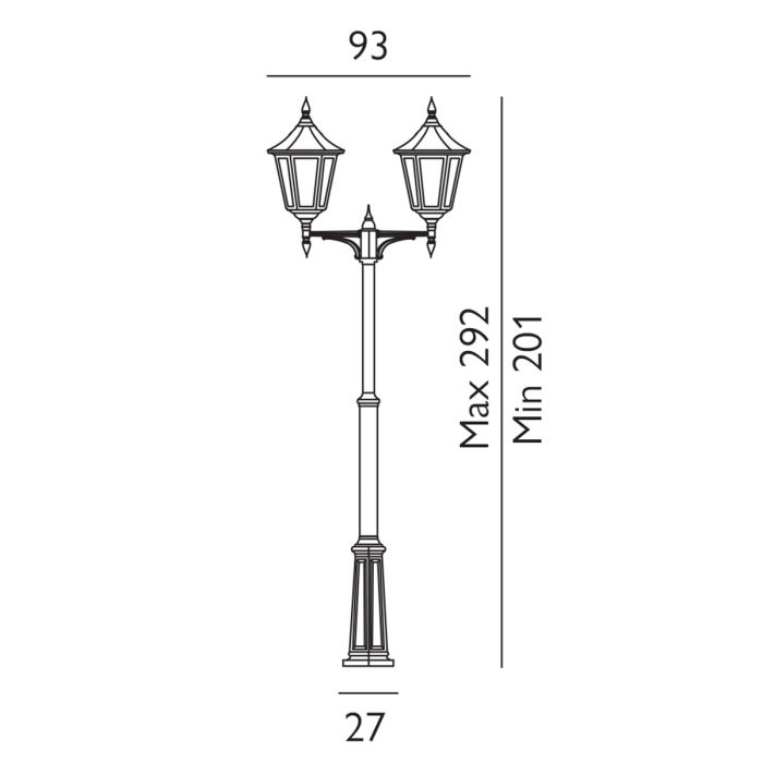 Valencia Grande 2 Light Twin Head Lamp Post - Black