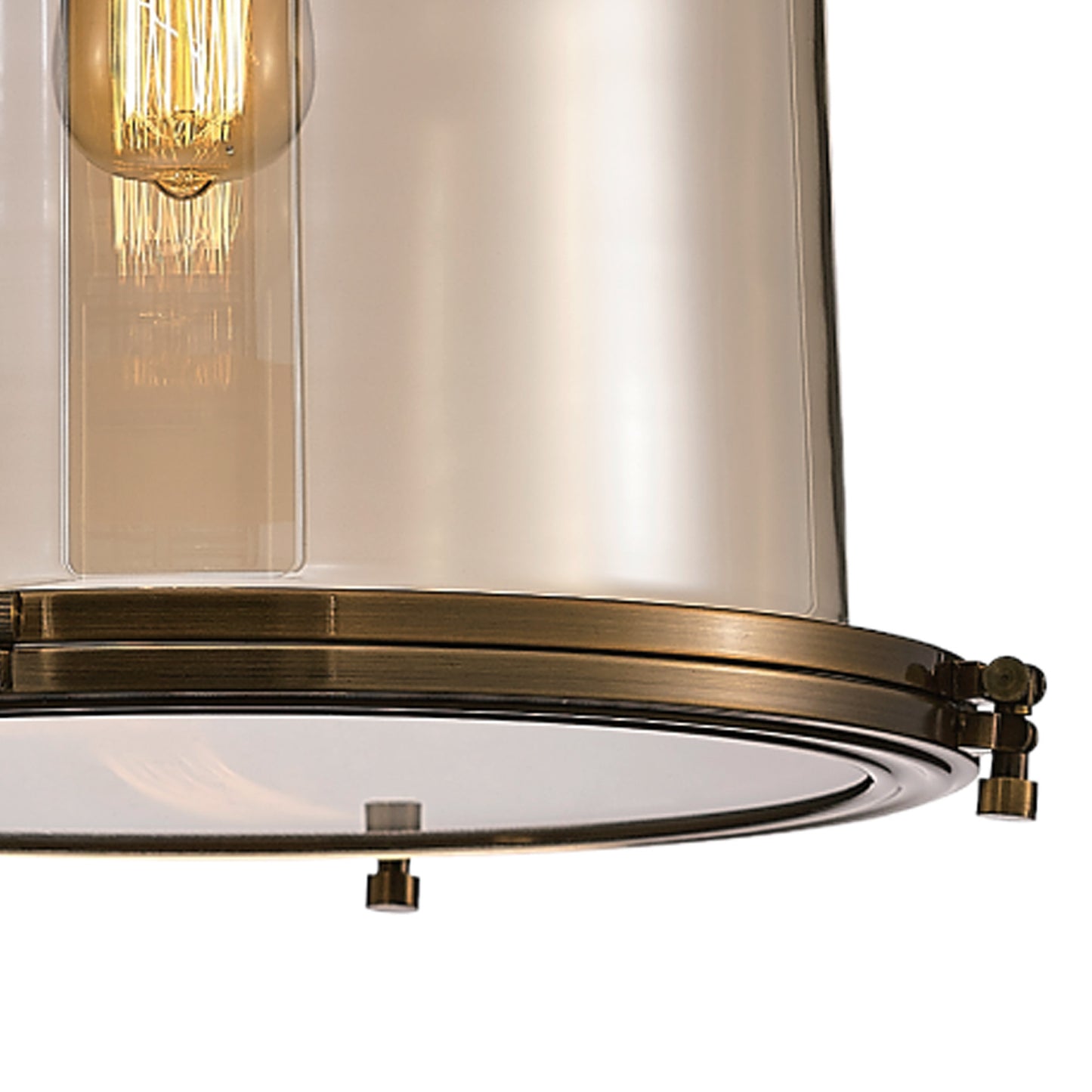 Vintage 33cm Bell Pendant, 1 Light E27, Antique Brass/Amber Glass by Mantra