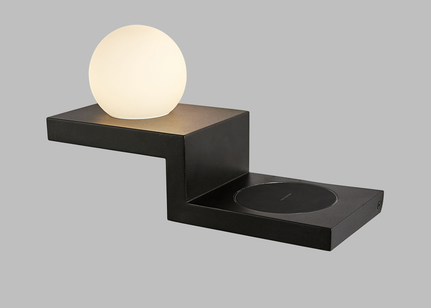 Zanzibar Wall Lamp Switched Globe With Mobile Phone Induction Charger, 6W LED, 3000K, 470lm, Sand Black, 3yrs Warranty by Mantra