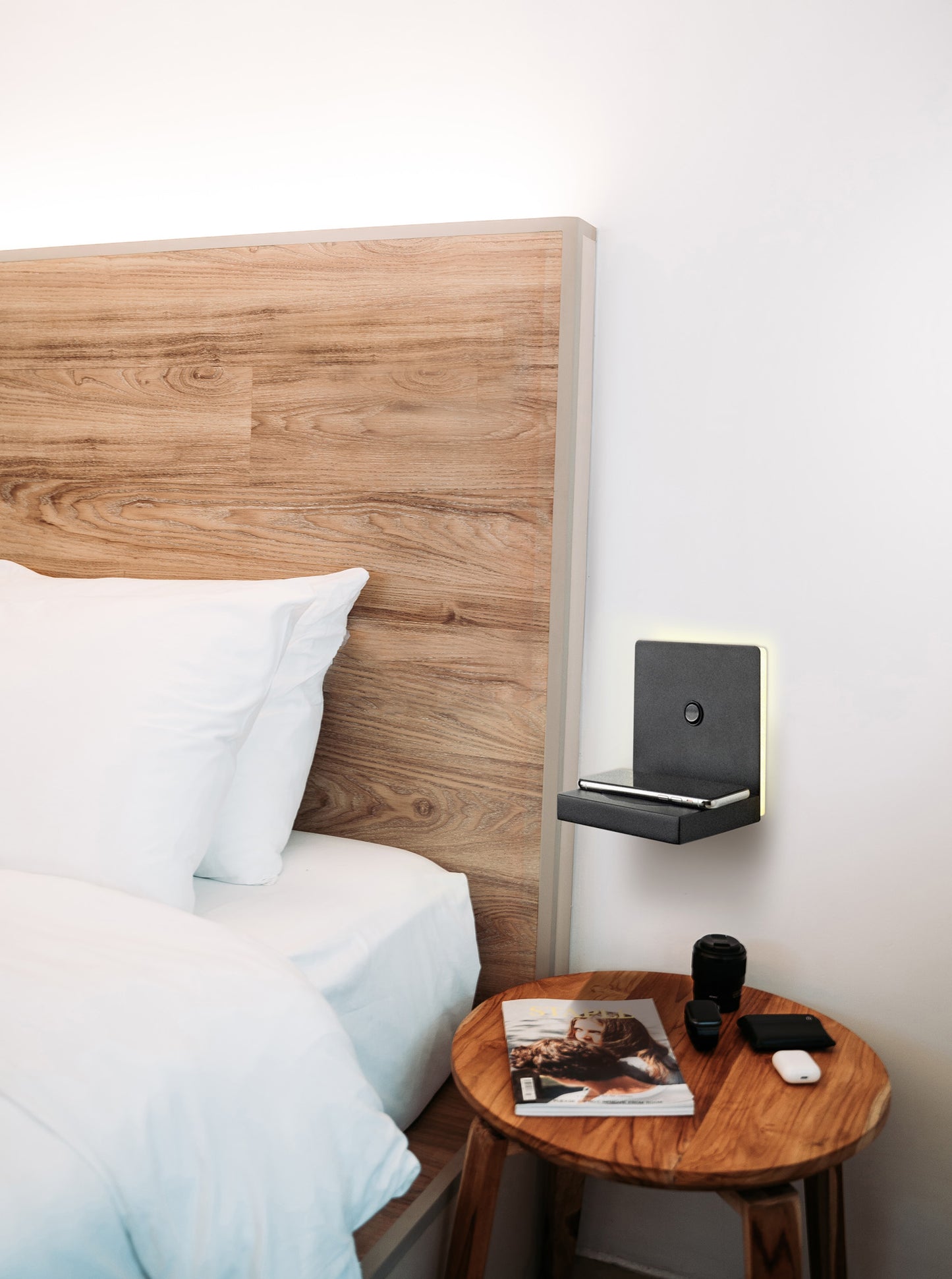 Zanzibar Wall Lamp Switched Globe With Mobile Phone Induction Charger, 6W LED, 3000K, 470lm, Sand White, 3yrs Warranty by Mantra