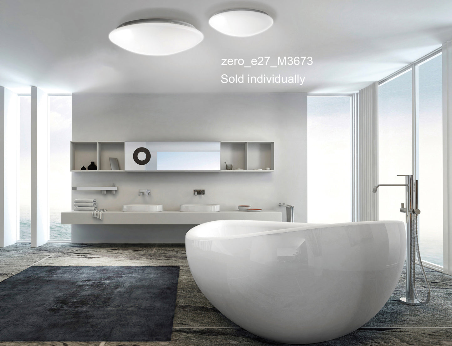 Zero E27 Flush Ceiling/Wall 5x20W Large, White Acrylic by Mantra