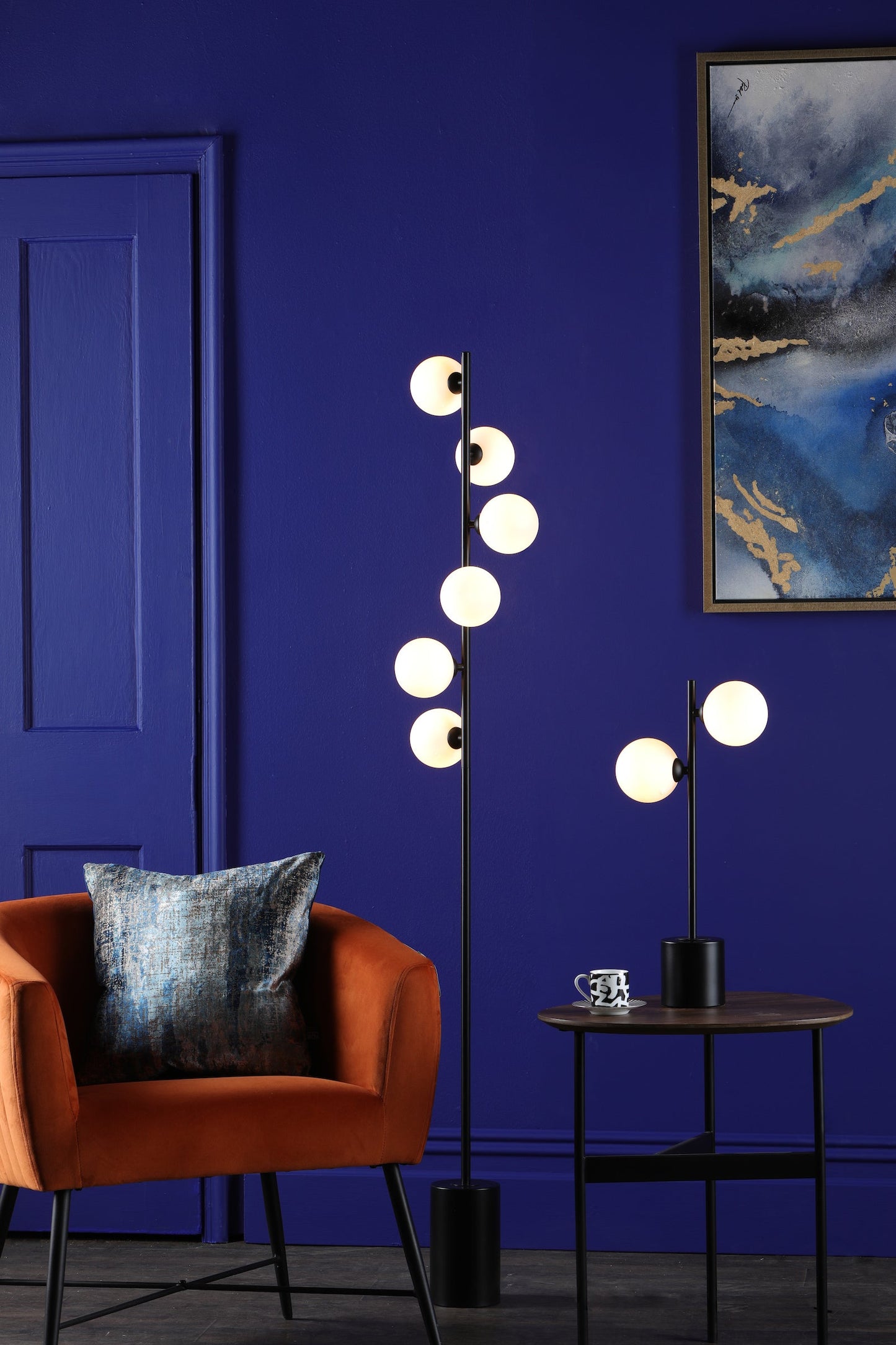 Spiral 2 Light Table Lamp Matt Black Opal Glass