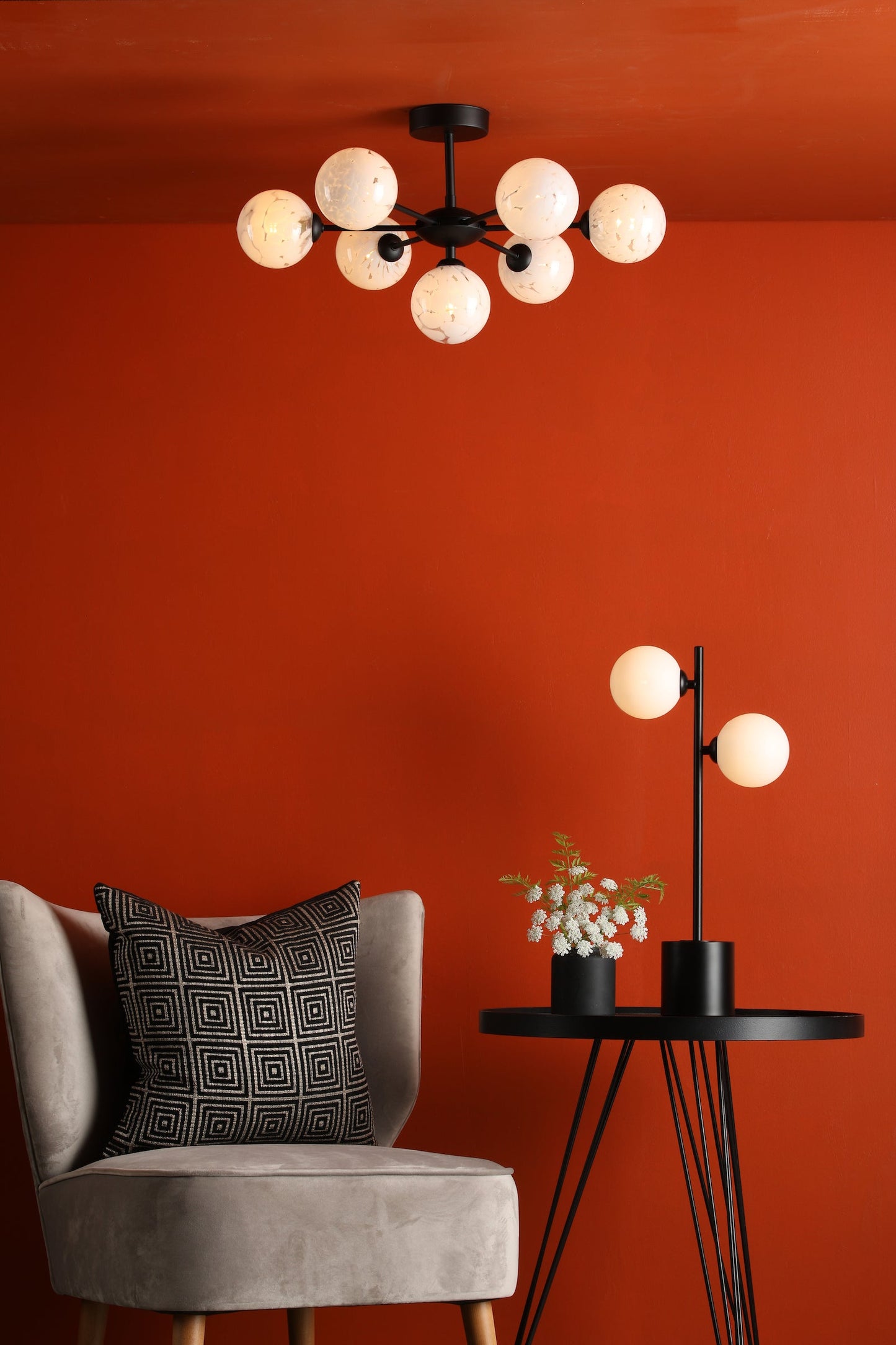 Spiral 2 Light Table Lamp Matt Black Opal Glass