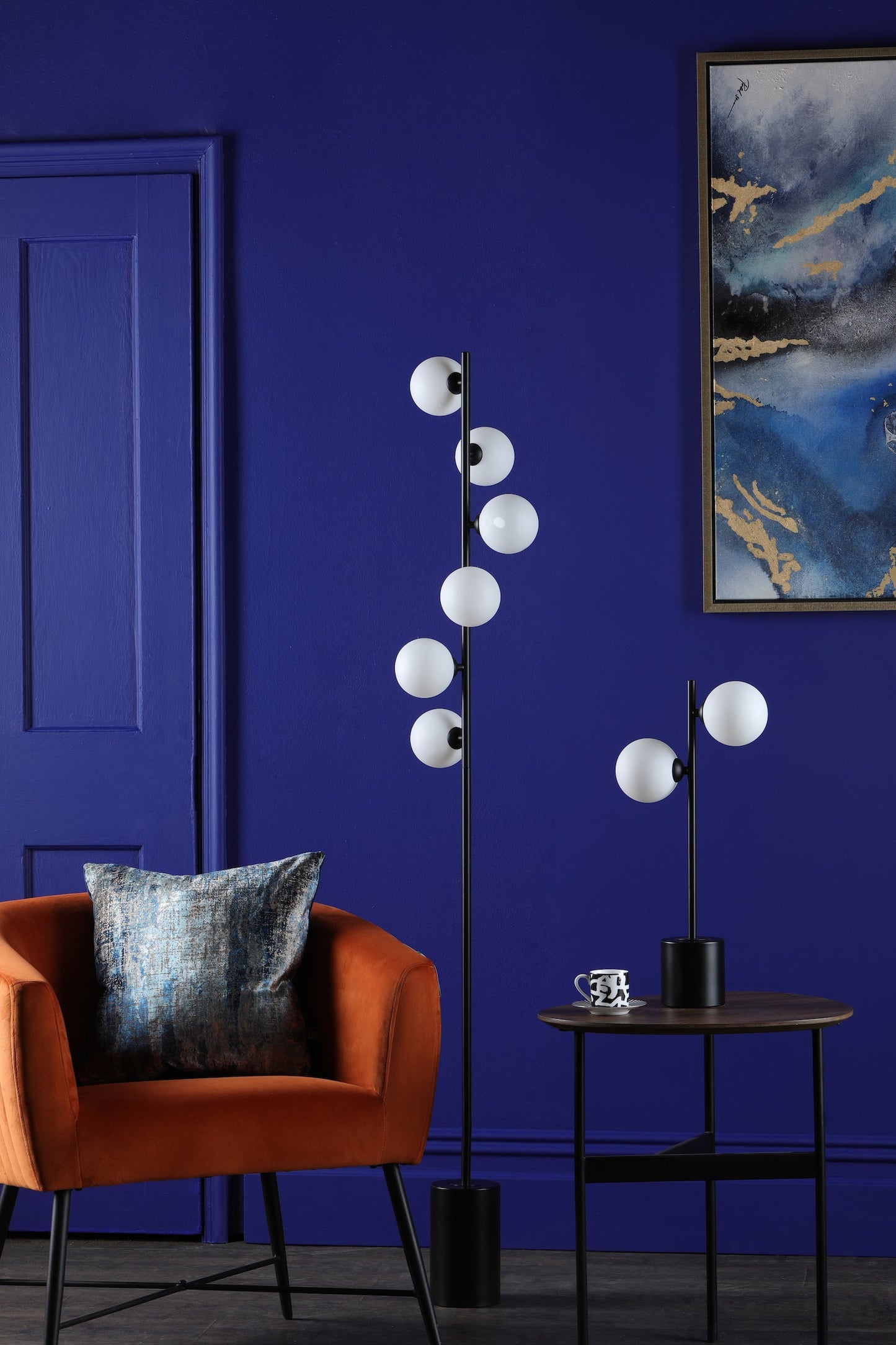 Spiral 2 Light Table Lamp Matt Black Opal Glass