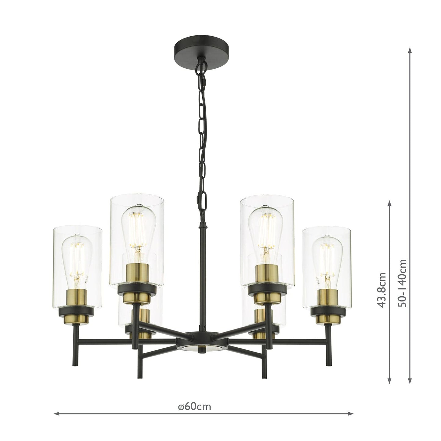dar lighting Abel 6 Light Pendant Satin Black Glass ABE0654