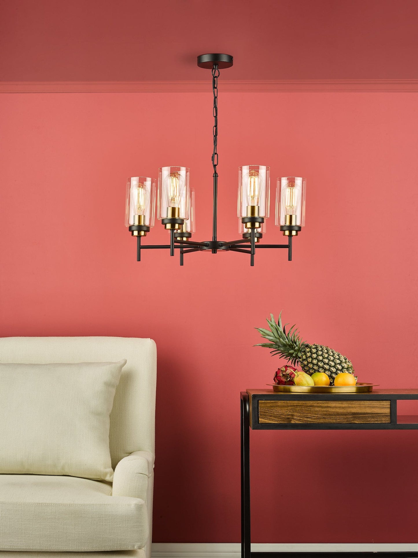 dar lighting Abel 6 Light Pendant Satin Black Glass ABE0654