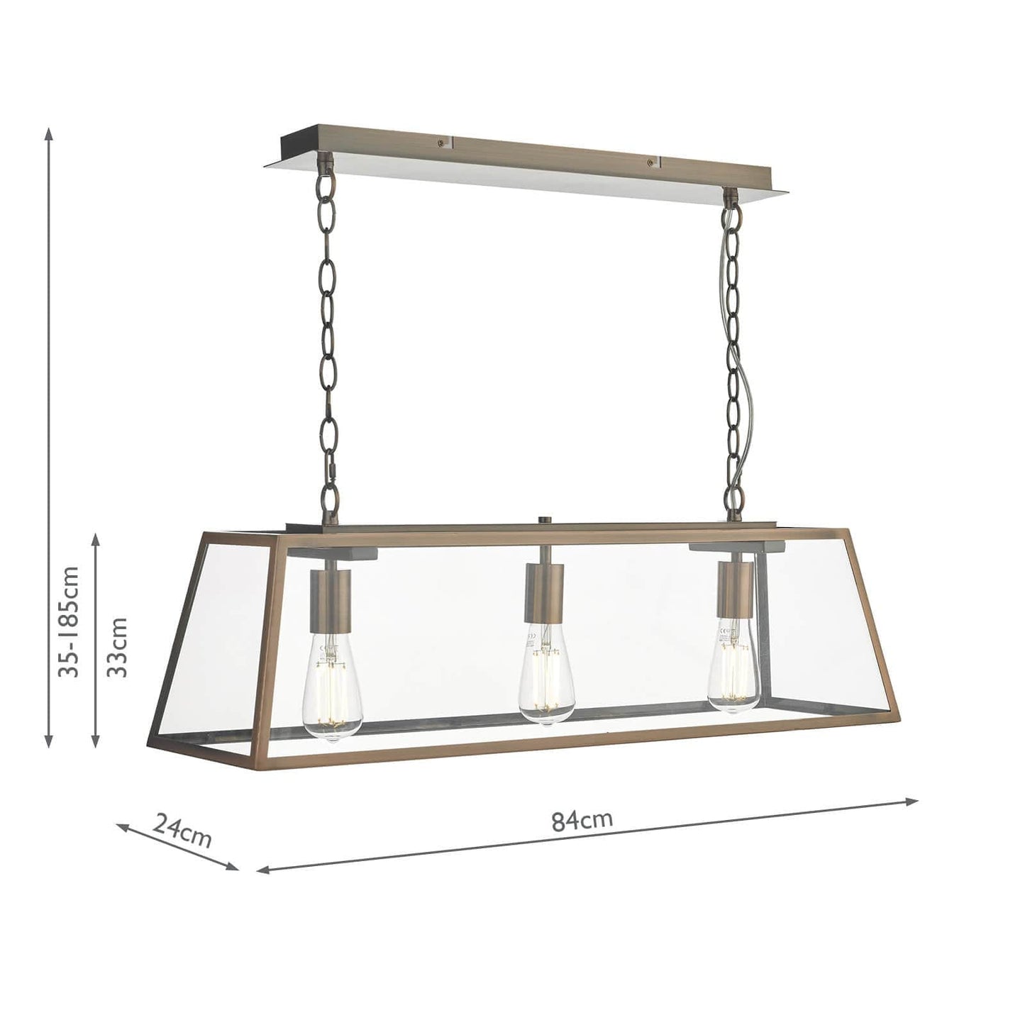dar lighting Academy 3 Light Bar Pendant Antique Copper ACA0364