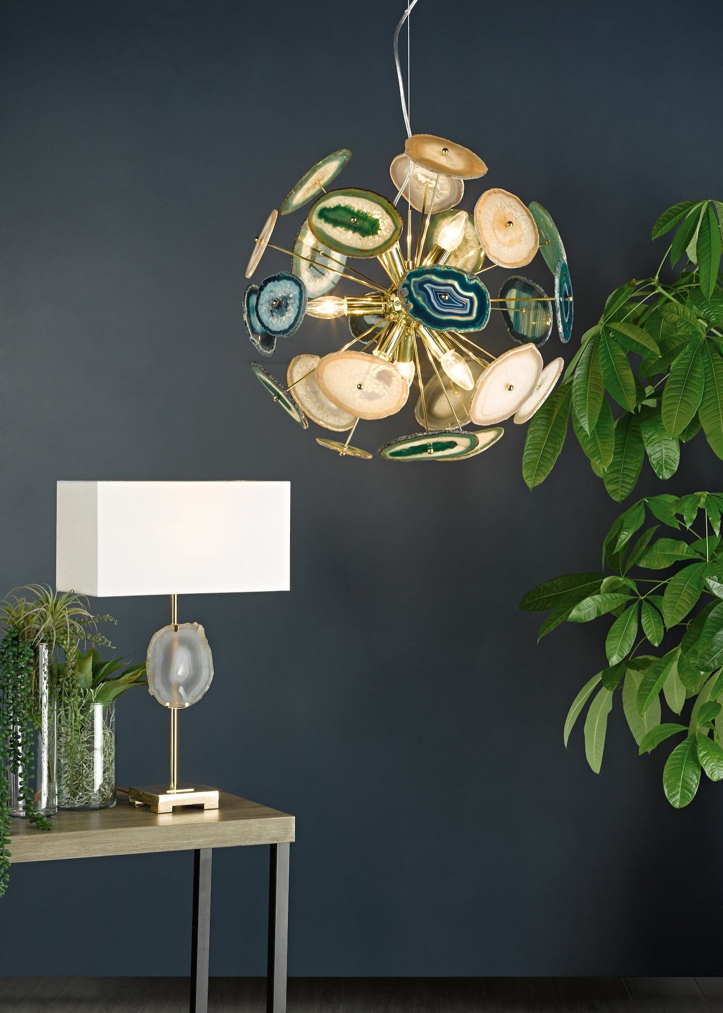 dar lighting Achates 9 Light Pendant Agate & Gold ACH1355
