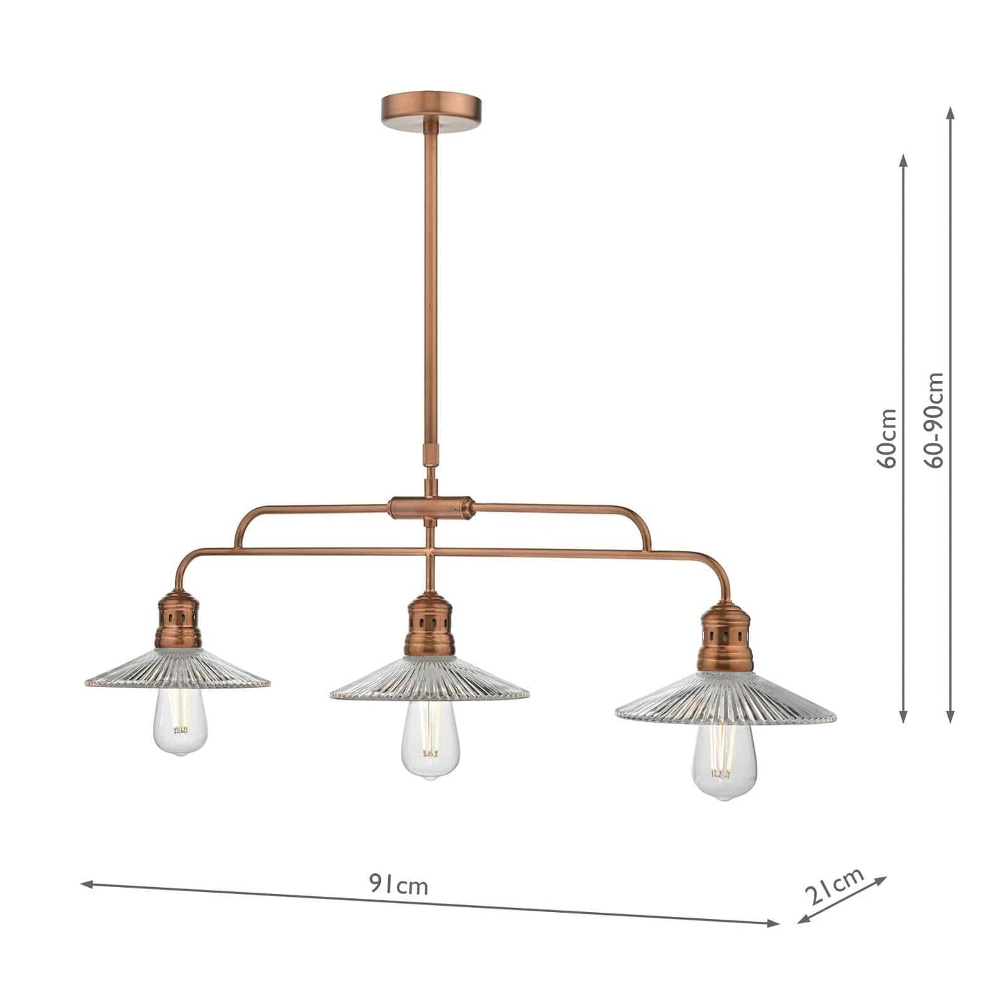 dar lighting Adeline Bar Pendant Brushed Copper & Glass ADE7364