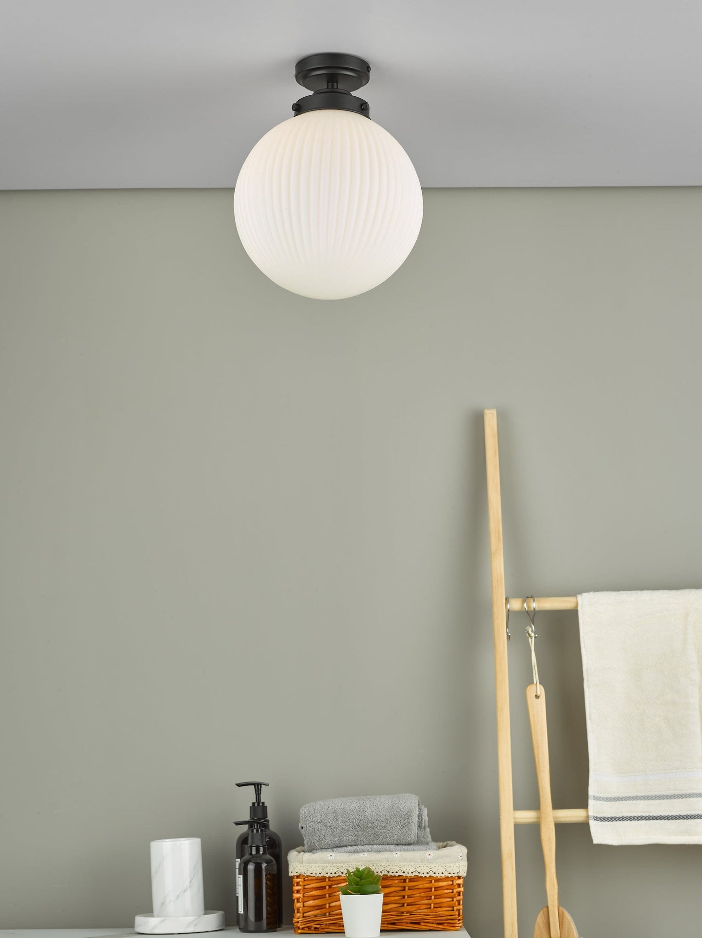 dar lighting Alrik Bathroom Flush Matt Black Opal Glass IP44 ALR0122