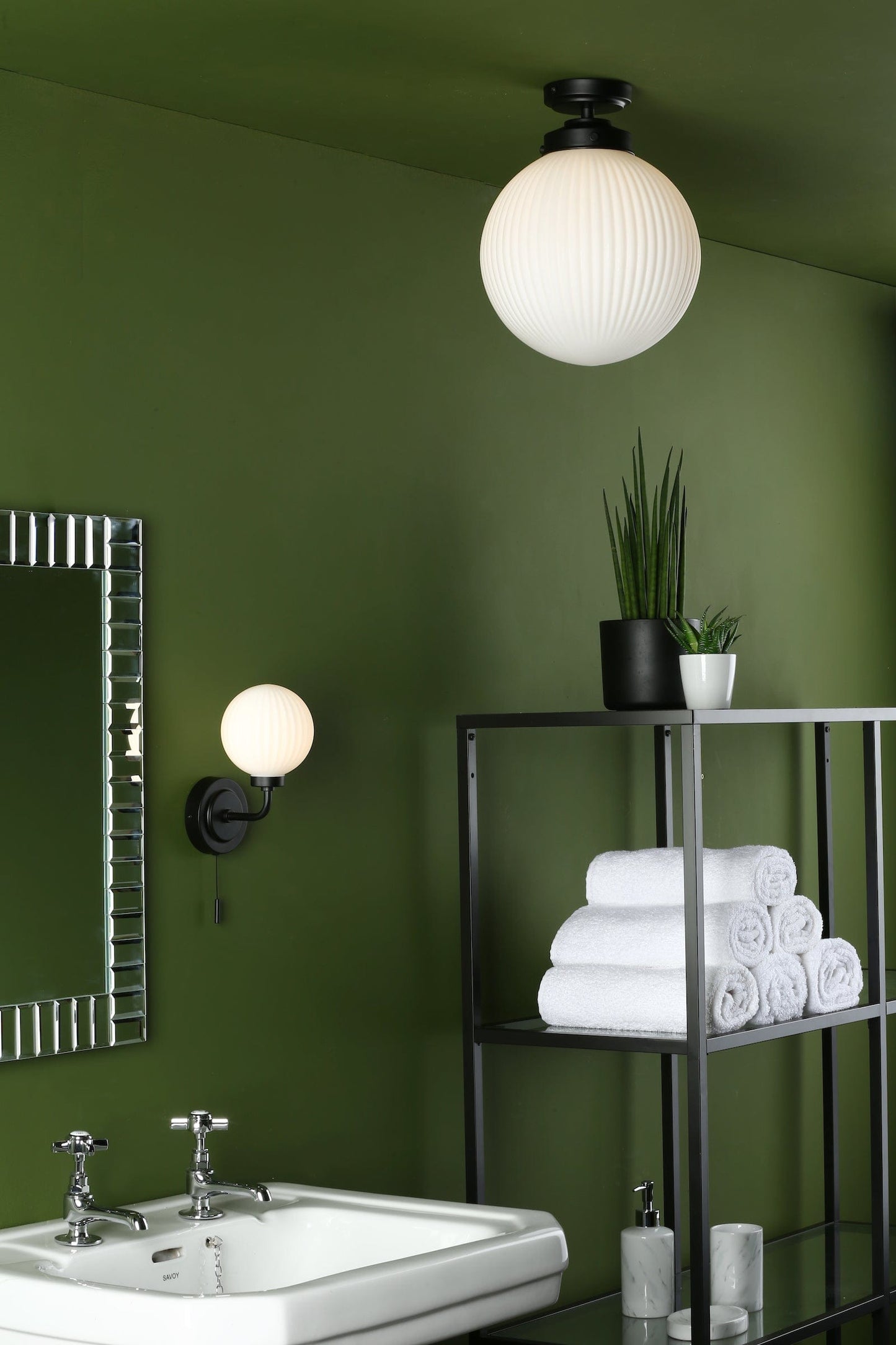 dar lighting Alrik Bathroom Flush Matt Black Opal Glass IP44 ALR0122
