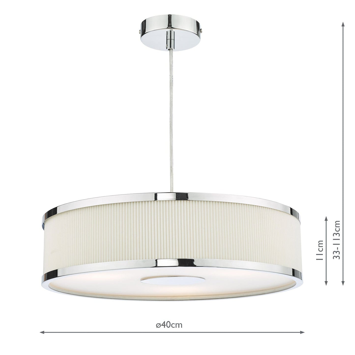 dar lighting Alvaro 3 Light Single Pendant Polished Chrome Ivory ALV1033