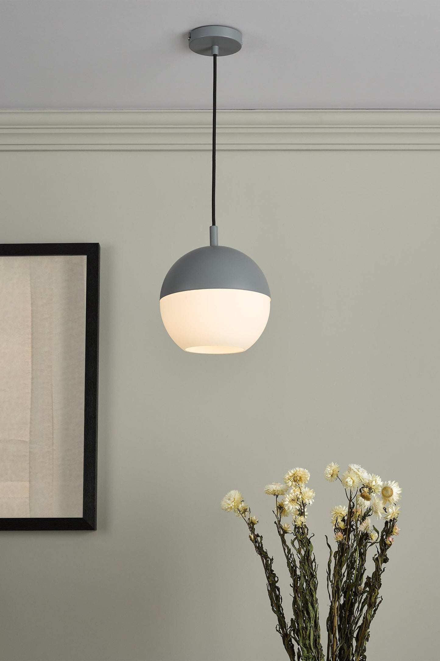 dar lighting Andre 1 Light Single Pendant Grey Opal Glass AND0139