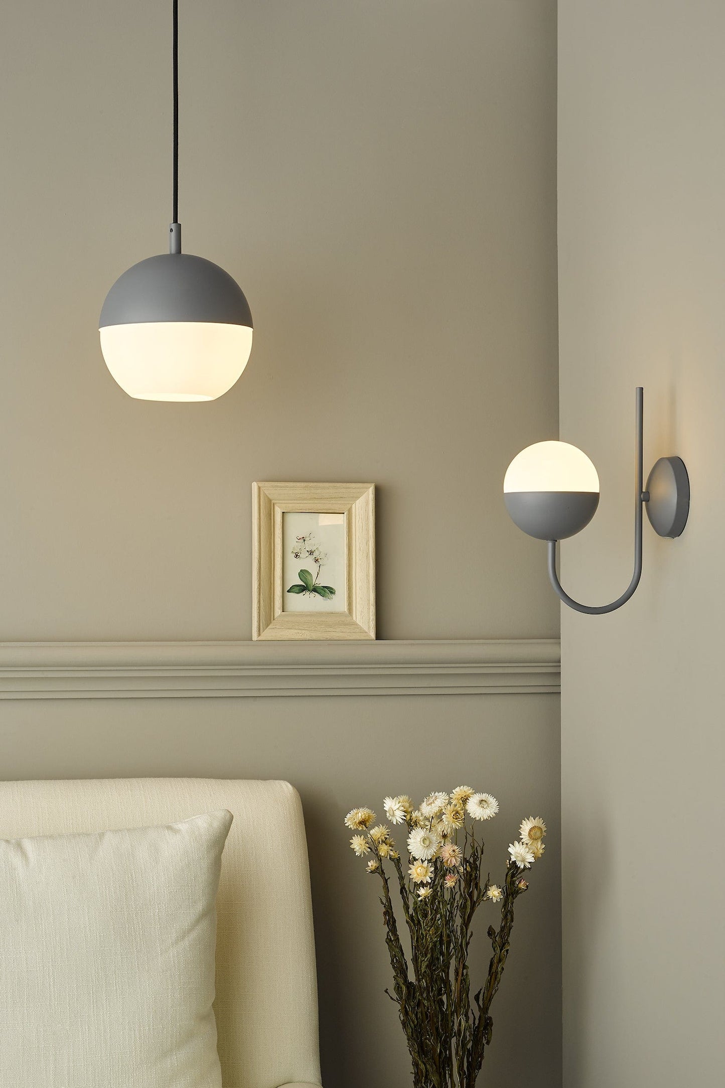 dar lighting Andre 1 Light Single Pendant Grey Opal Glass AND0139