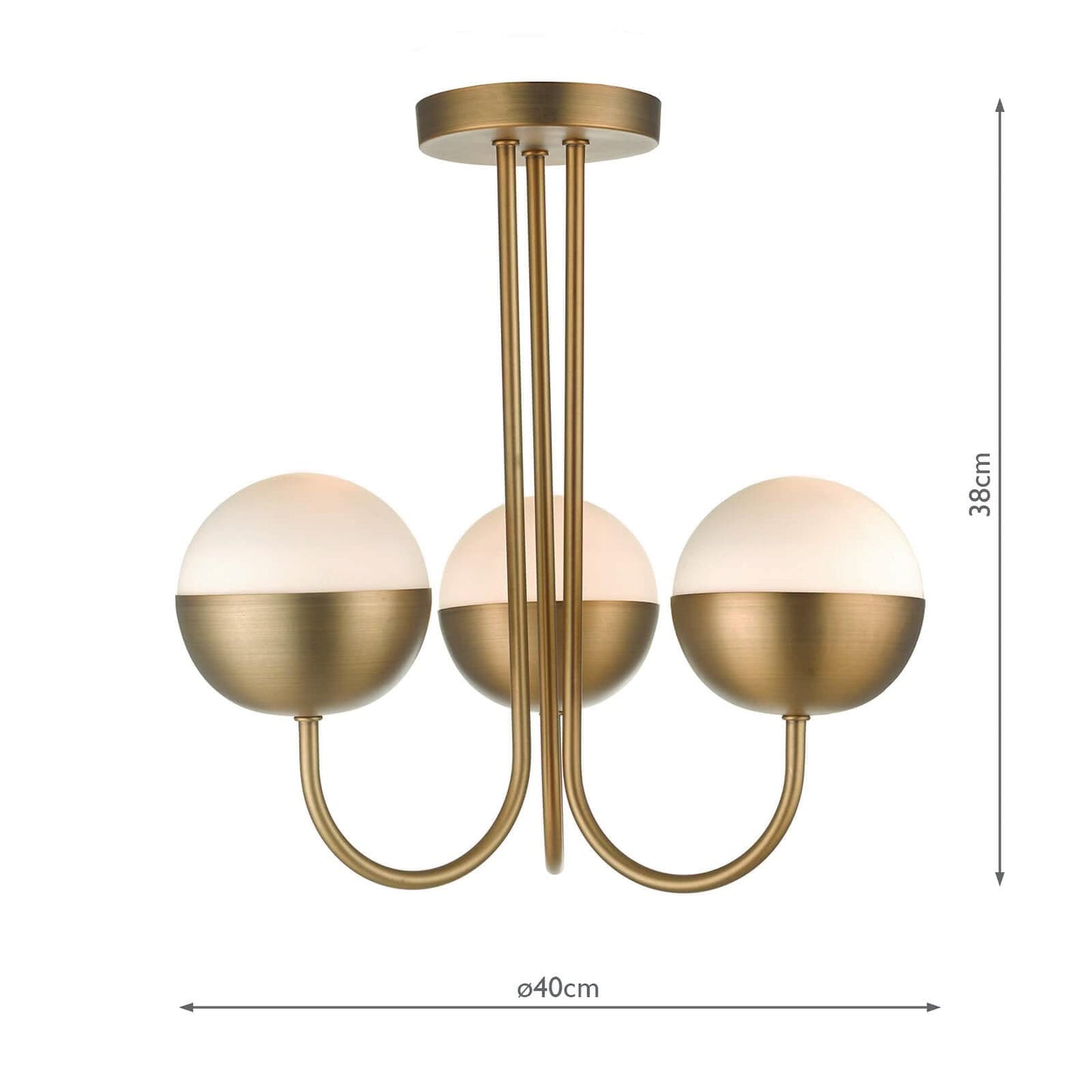 dar lighting Andre 3 Light Semi Flush Aged Brass Opal Glass AND0342