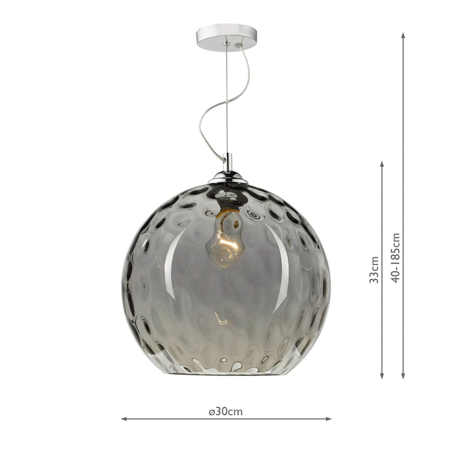 dar lighting Aulax 1 Light Pendant Silver Smoked Glass With Dimple Effect AUL0110