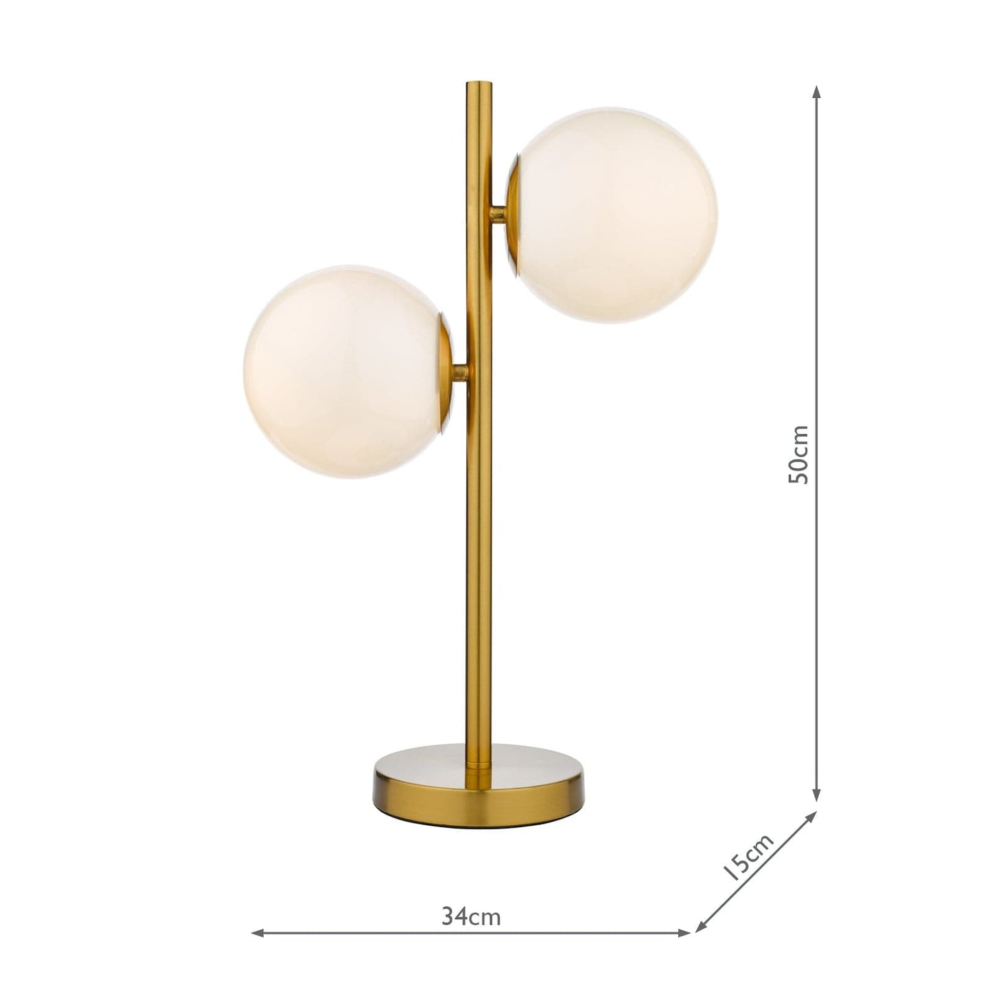 dar lighting Bombazine 2 Light Table Lamp Natural Brass Opal Glass BOM4235