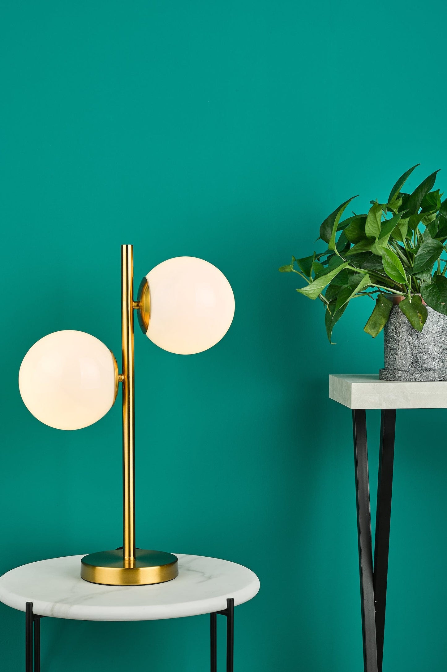 dar lighting Bombazine 2 Light Table Lamp Natural Brass Opal Glass BOM4235
