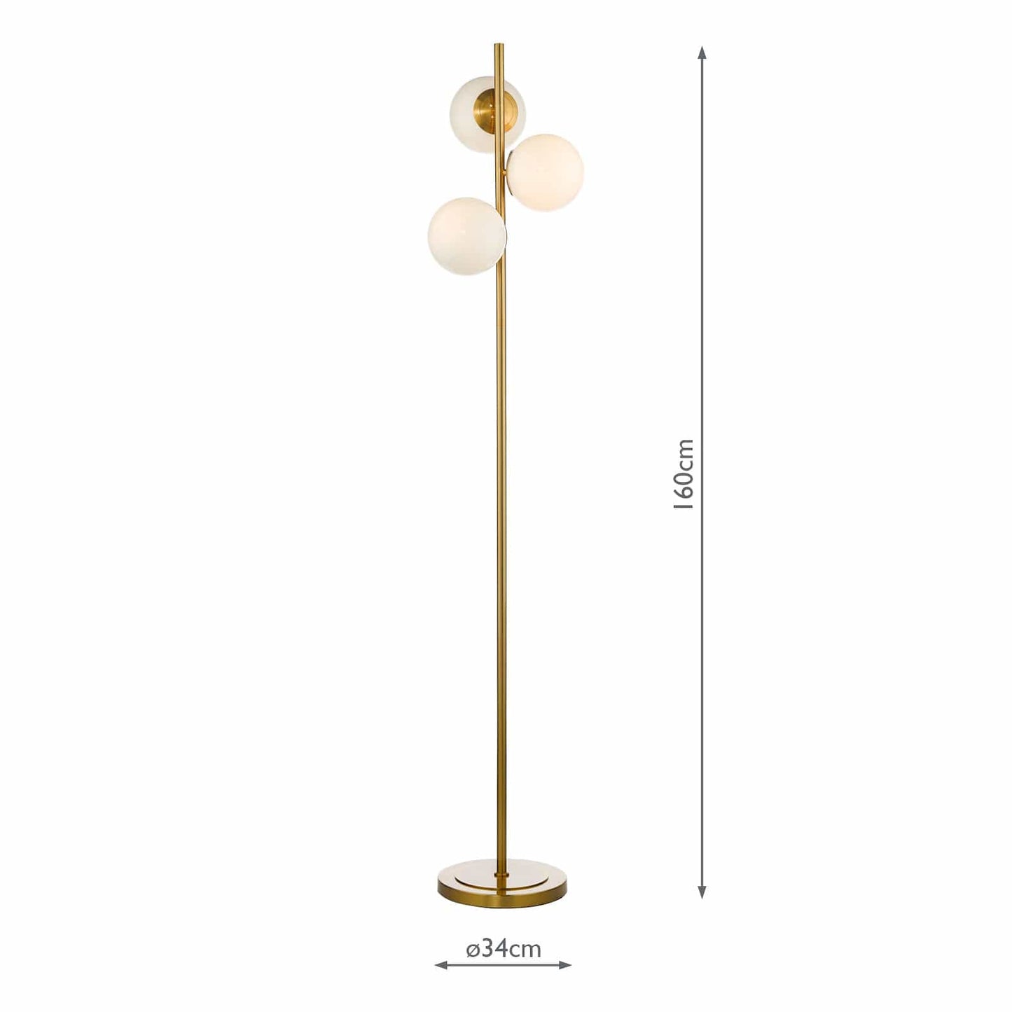 dar lighting Bombazine 3 Light Floor Lamp Natural Brass Opal Glass BOM4935