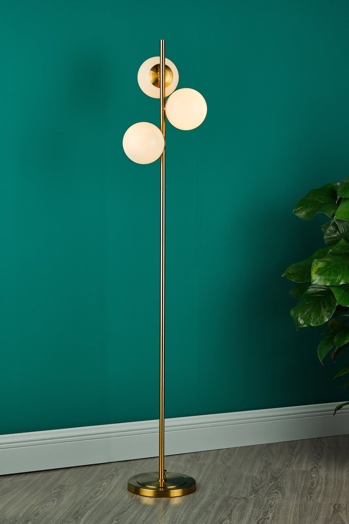 dar lighting Bombazine 3 Light Floor Lamp Natural Brass Opal Glass BOM4935