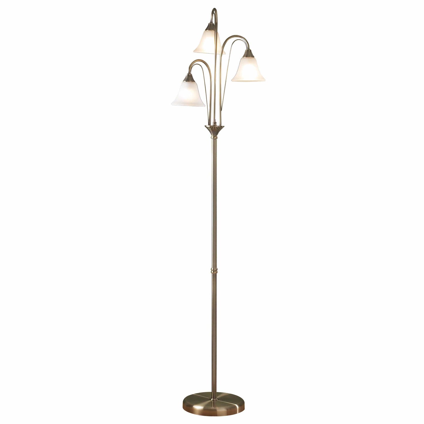 dar lighting Boston 3 Light Floor Lamp Antique Brass Opaque Glass BOS49