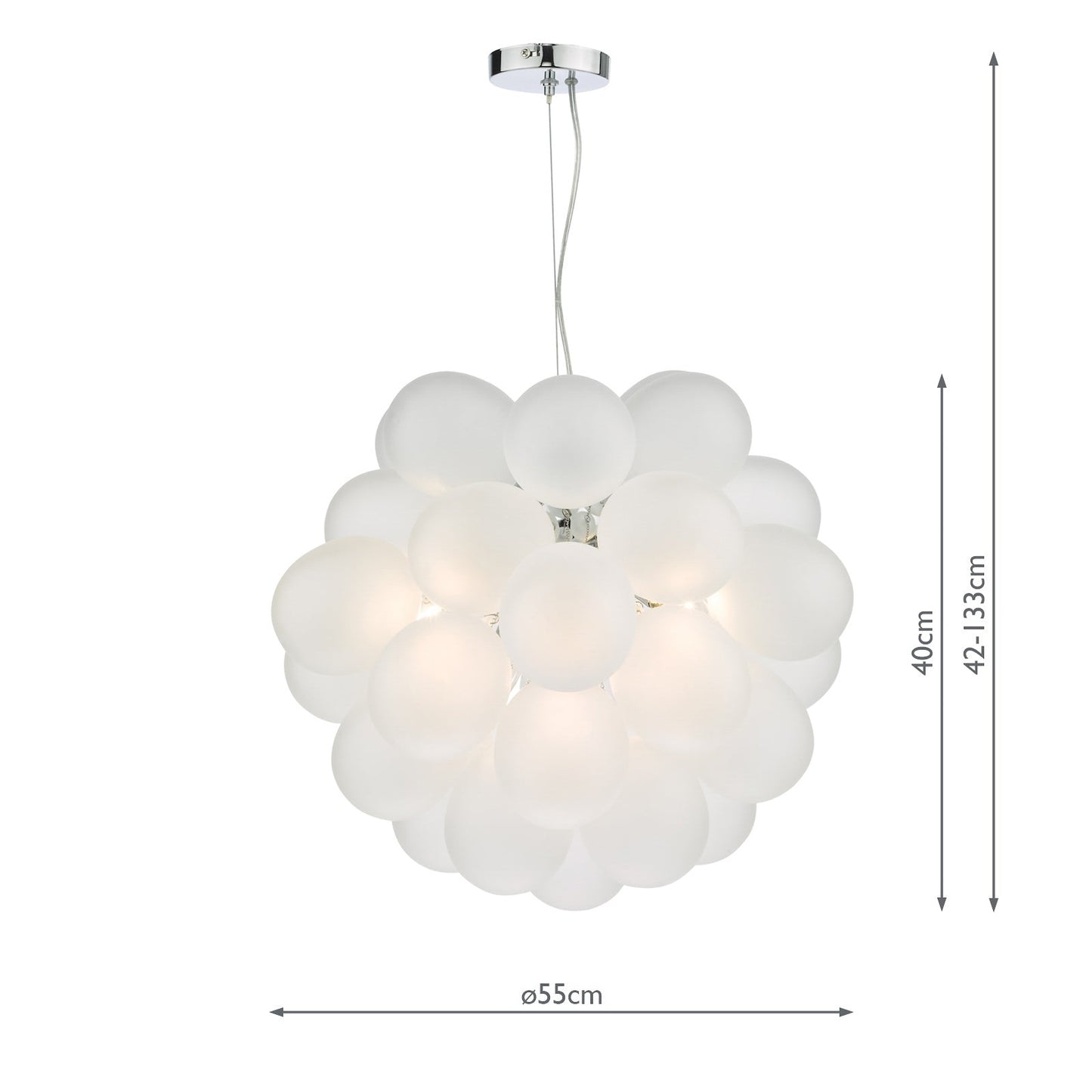 dar lighting Bubbles 6 Light Pendant Polished Chrome Frosted Glass BUB0602