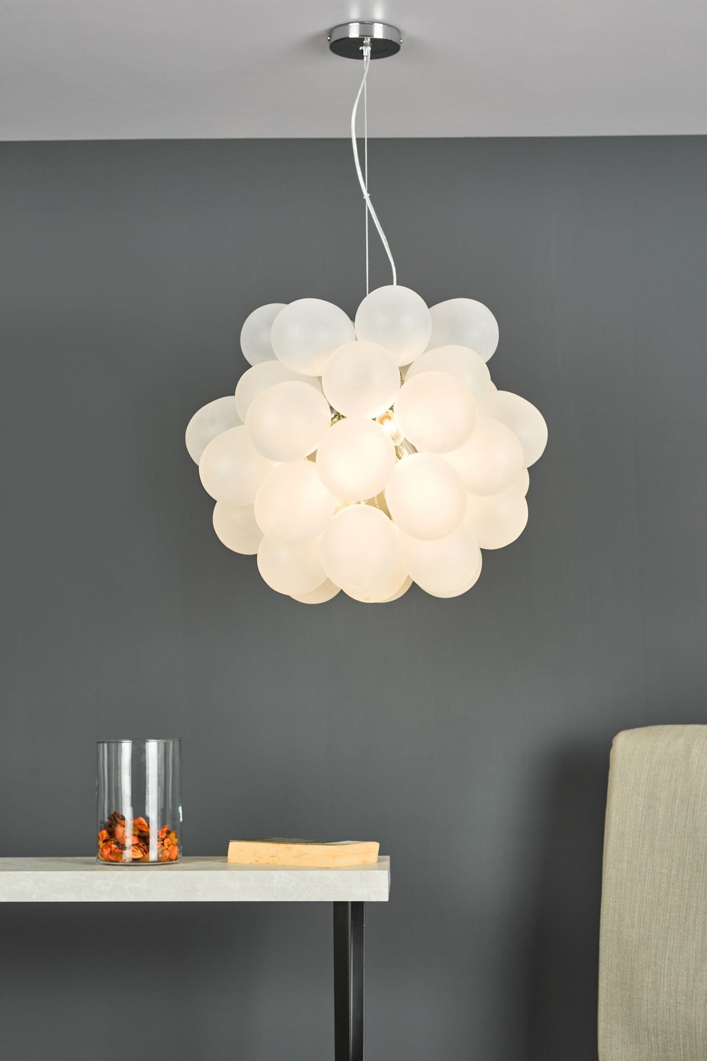 dar lighting Bubbles 6 Light Pendant Polished Chrome Frosted Glass BUB0602