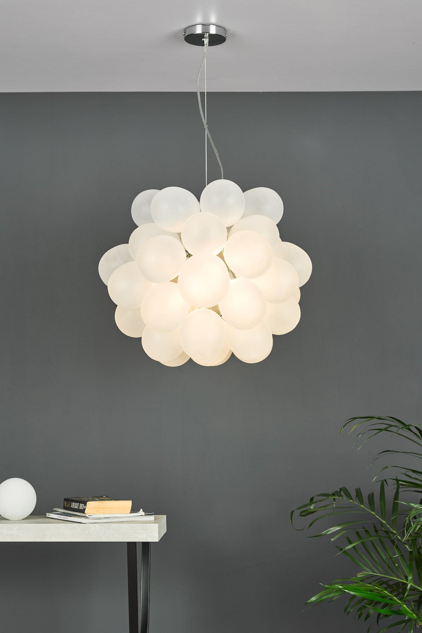 dar lighting Bubbles 6 Light Pendant Polished Chrome Frosted Glass BUB0602