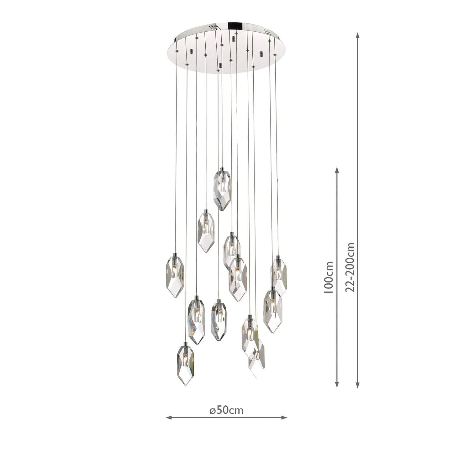 dar lighting Crystal 12 Light Cluster Pendant Polished Chrome & Crystal CRY1250