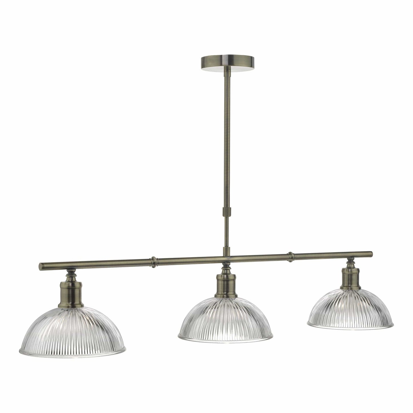 dar lighting Dara 3 Light Bar Pendant Antique Brass & Glass DAR0375