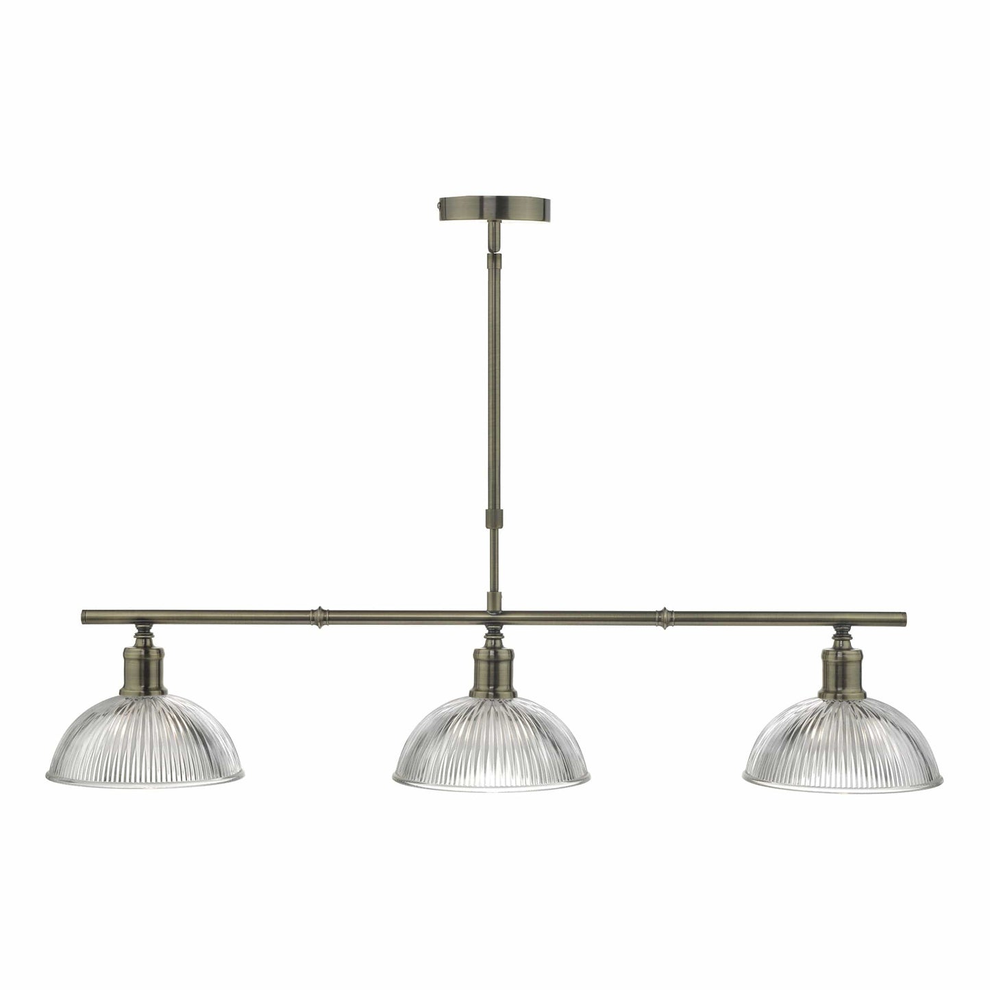dar lighting Dara 3 Light Bar Pendant Antique Brass & Glass DAR0375