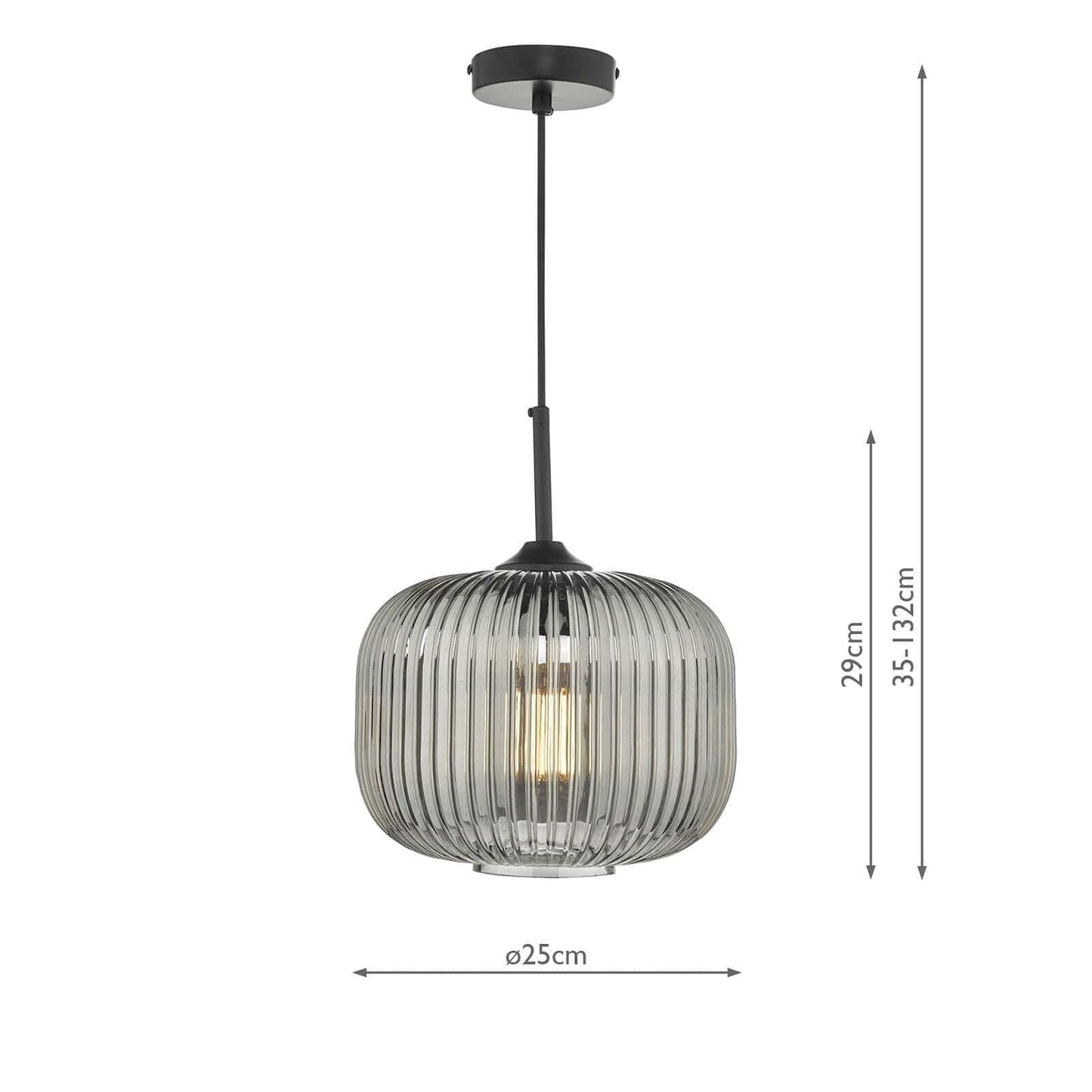 dar lighting Demarius 1 Light Pendant Black and Smoked Glass DEM0110