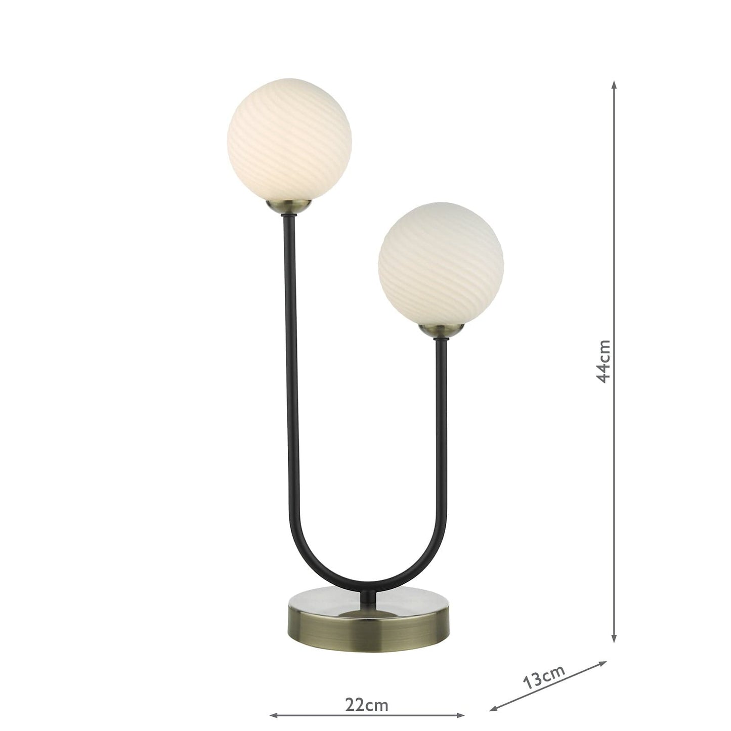 dar lighting Duo 2 Light Table Lamp Antique Brass and Opal Glass DUO4275