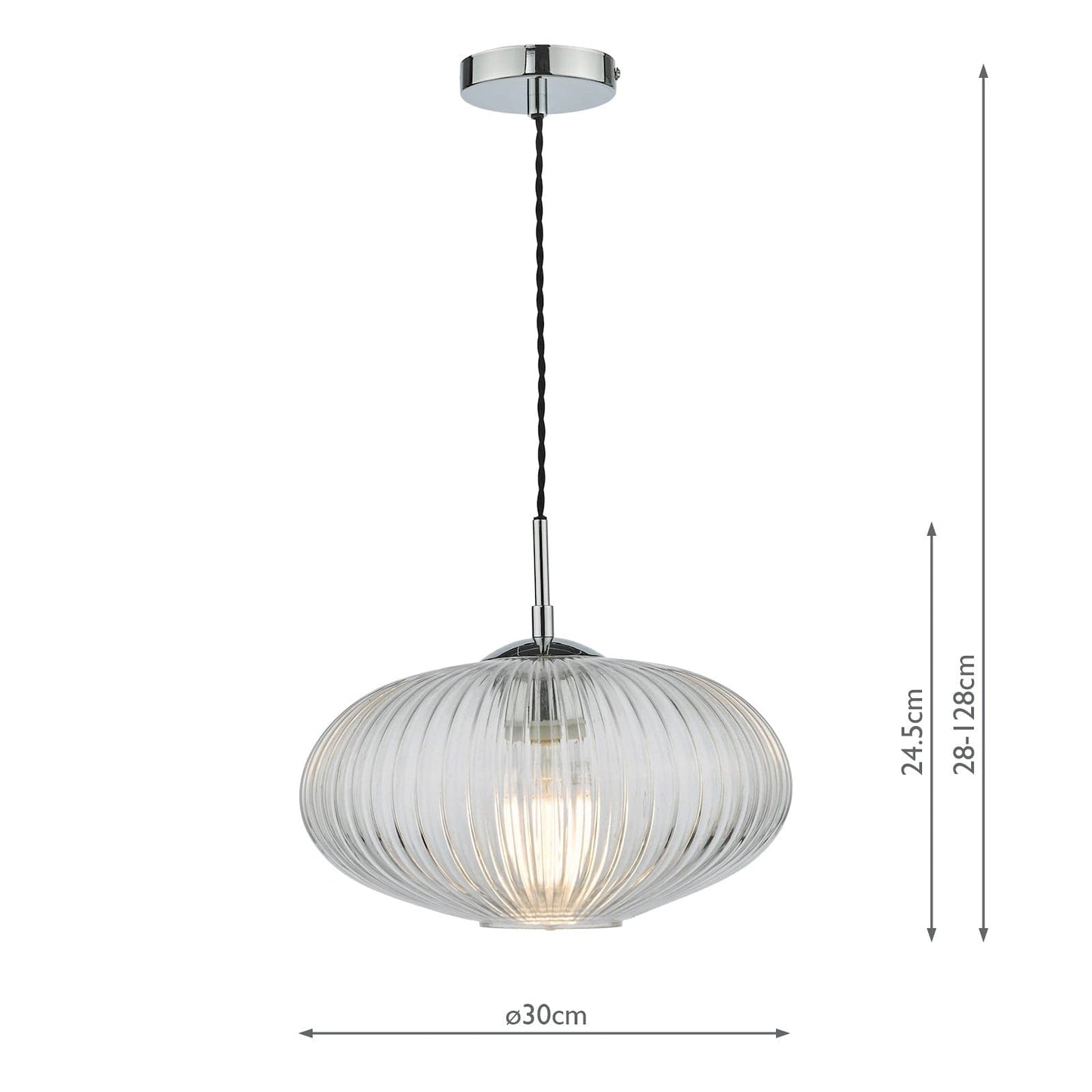 dar lighting Edmond 1 Light Single Pendant Polished Chrome Ribbed Glass EDM0150