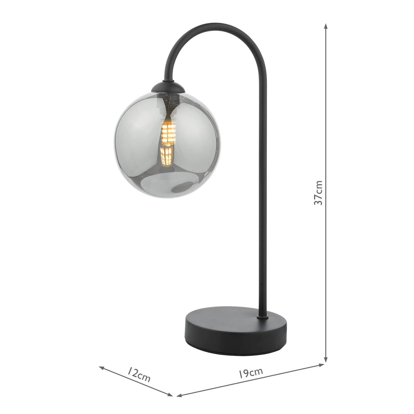 dar lighting Eissa 1 Light Touch Table Lamp Matt Black Smoked Glass EIS4122