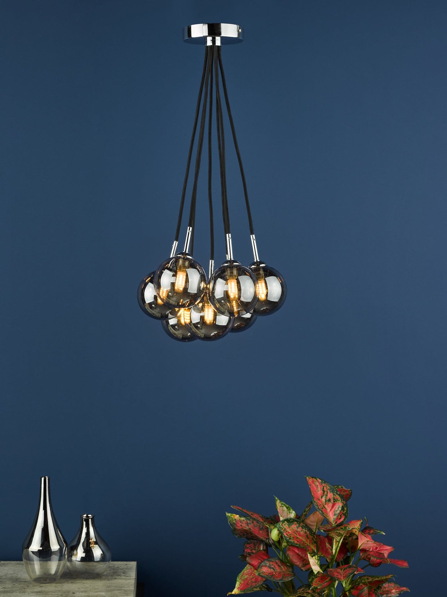 dar lighting Elpis 7 Light Cluster Pendant Polished Chrome Smoked Glass ELP342-01