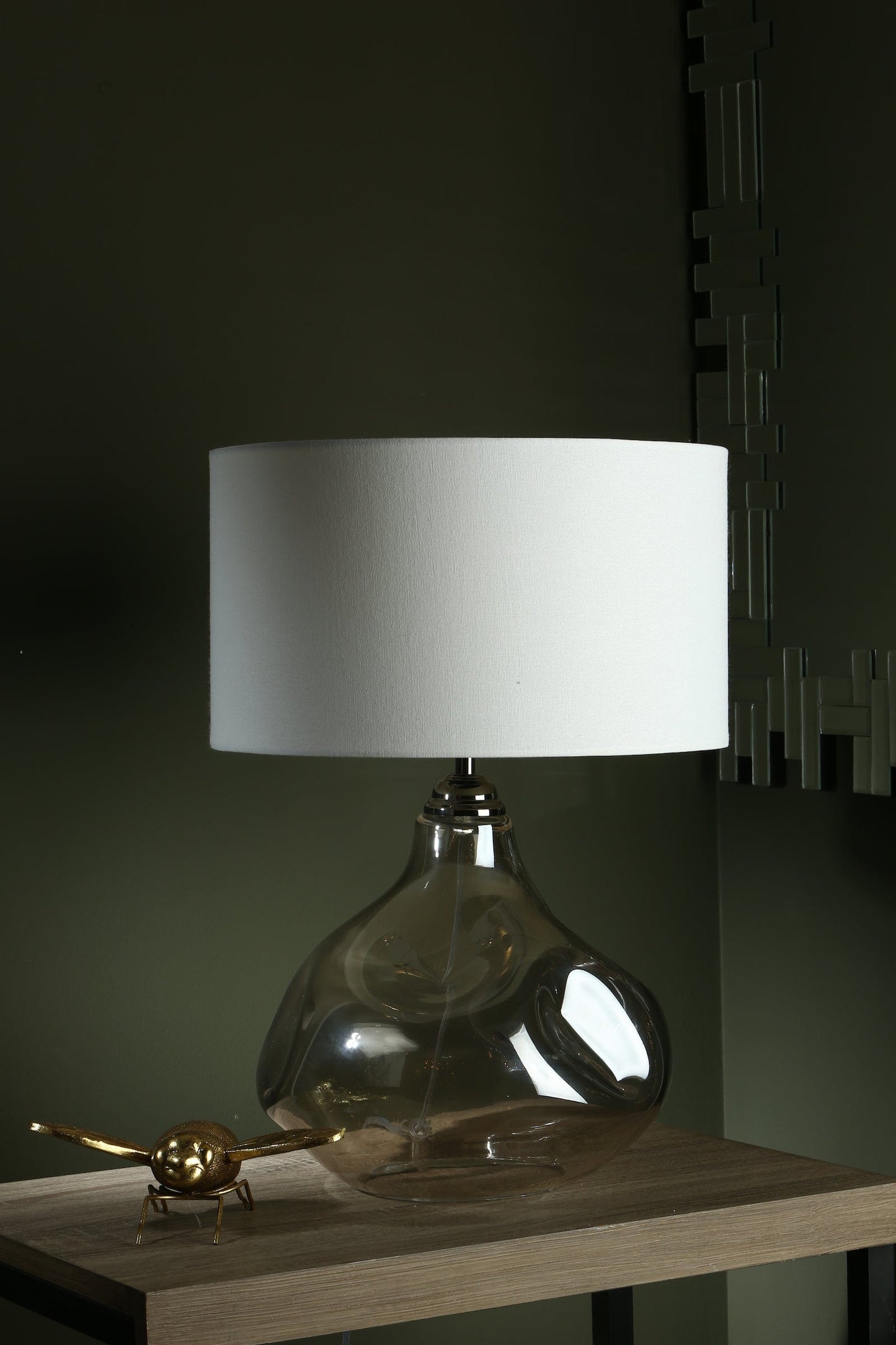 dar lighting Esarosa Table Lamp Smoked Glass with White Linen Shade ESA4210