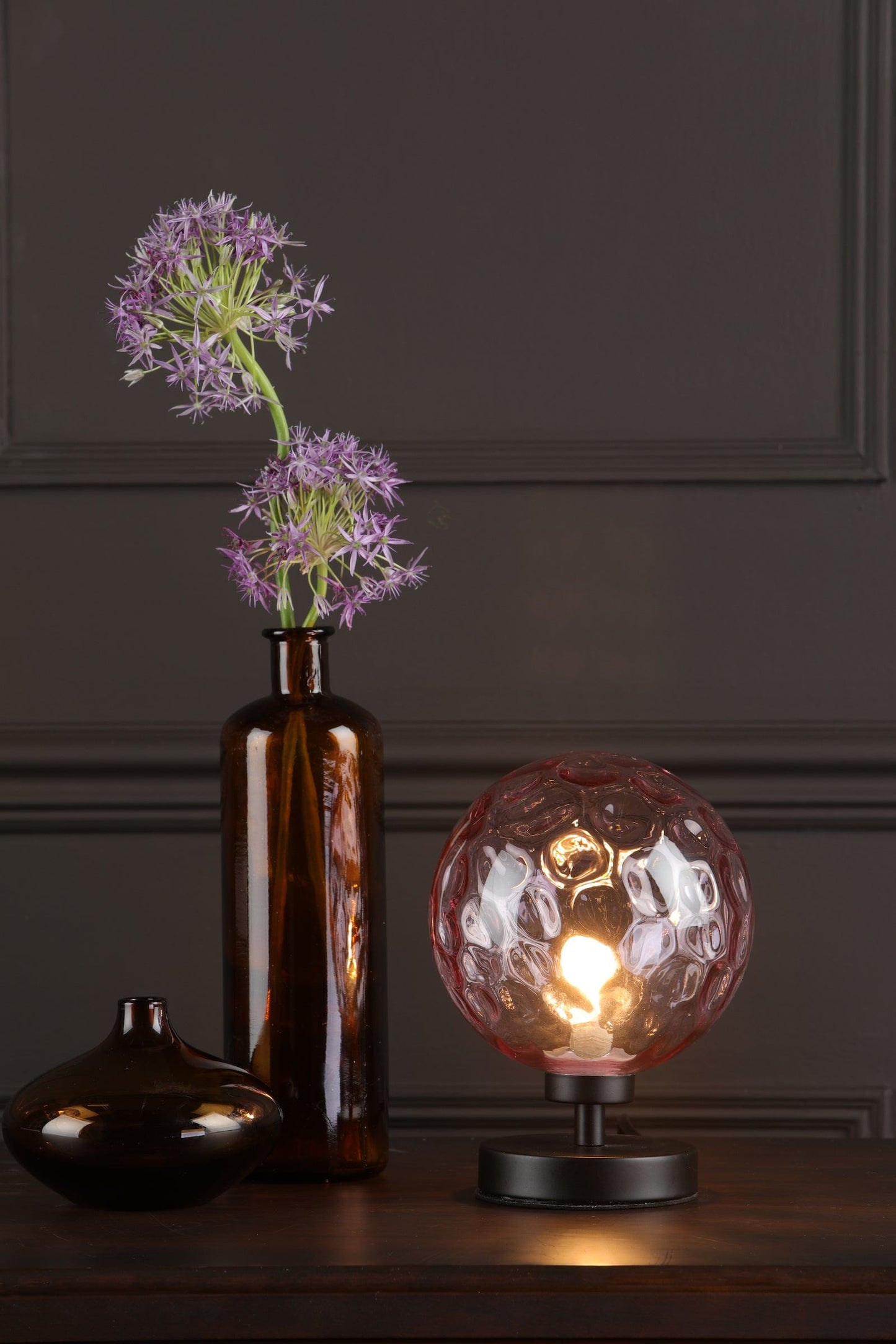 dar lighting Esben Table Lamp Matt Black Pink Dimpled Glass ESB4122-13