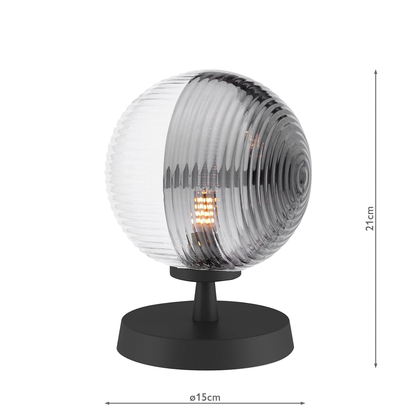 dar lighting Esben Table Lamp Matt Black & Smoked/Clear Ribbed Glass ESB4122-19