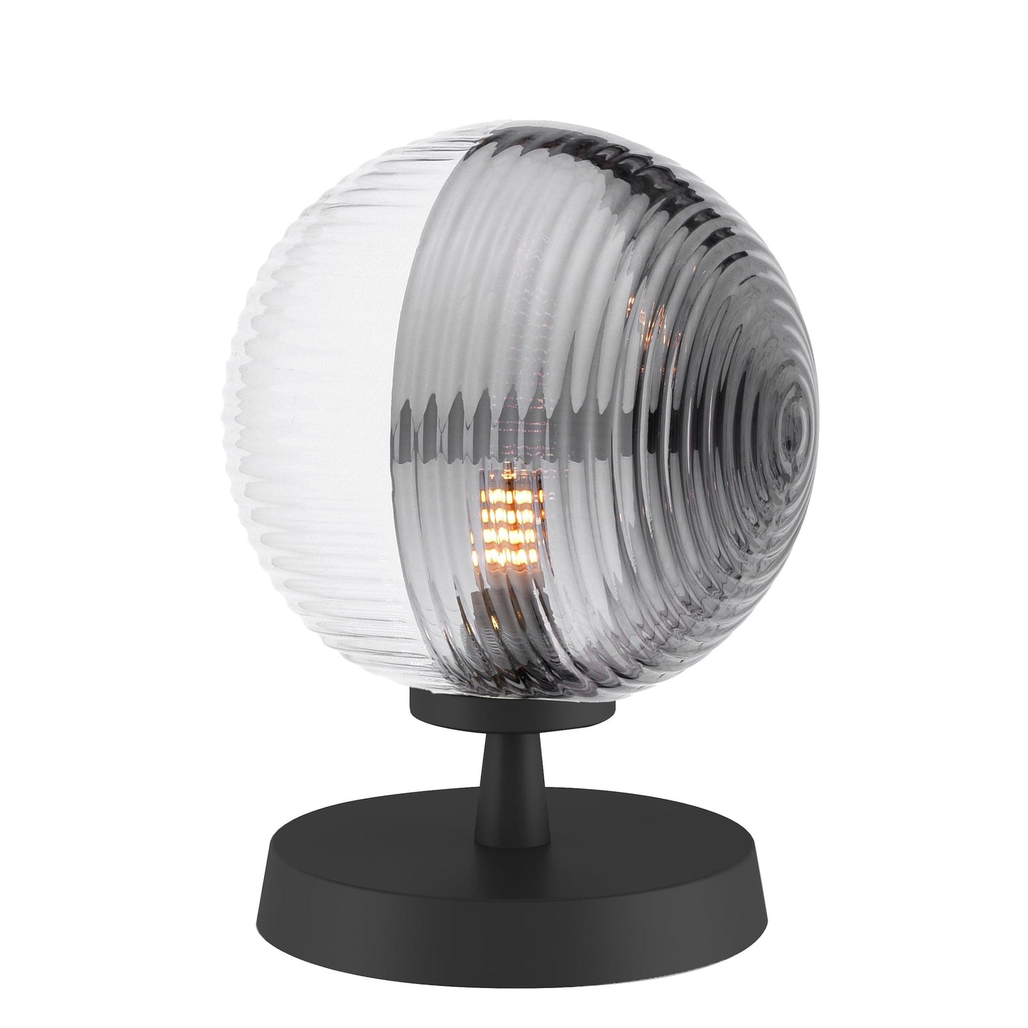 dar lighting Esben Table Lamp Matt Black & Smoked/Clear Ribbed Glass ESB4122-19