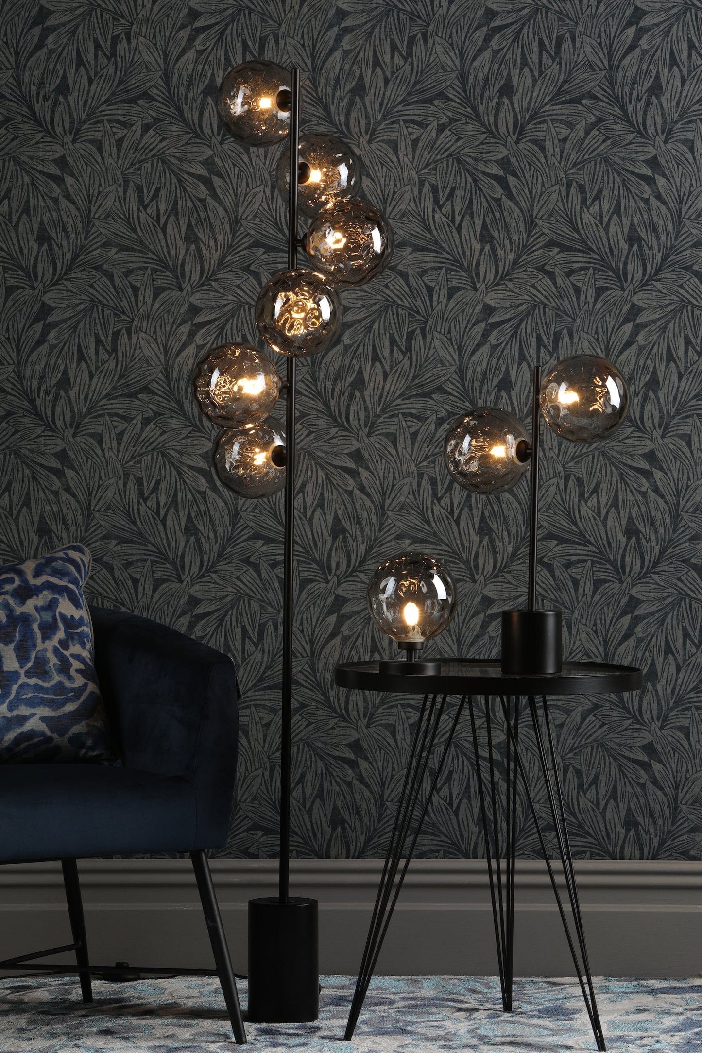 dar lighting Esben Table Lamp Matt Black Smoked Dimpled Glass ESB4122-10