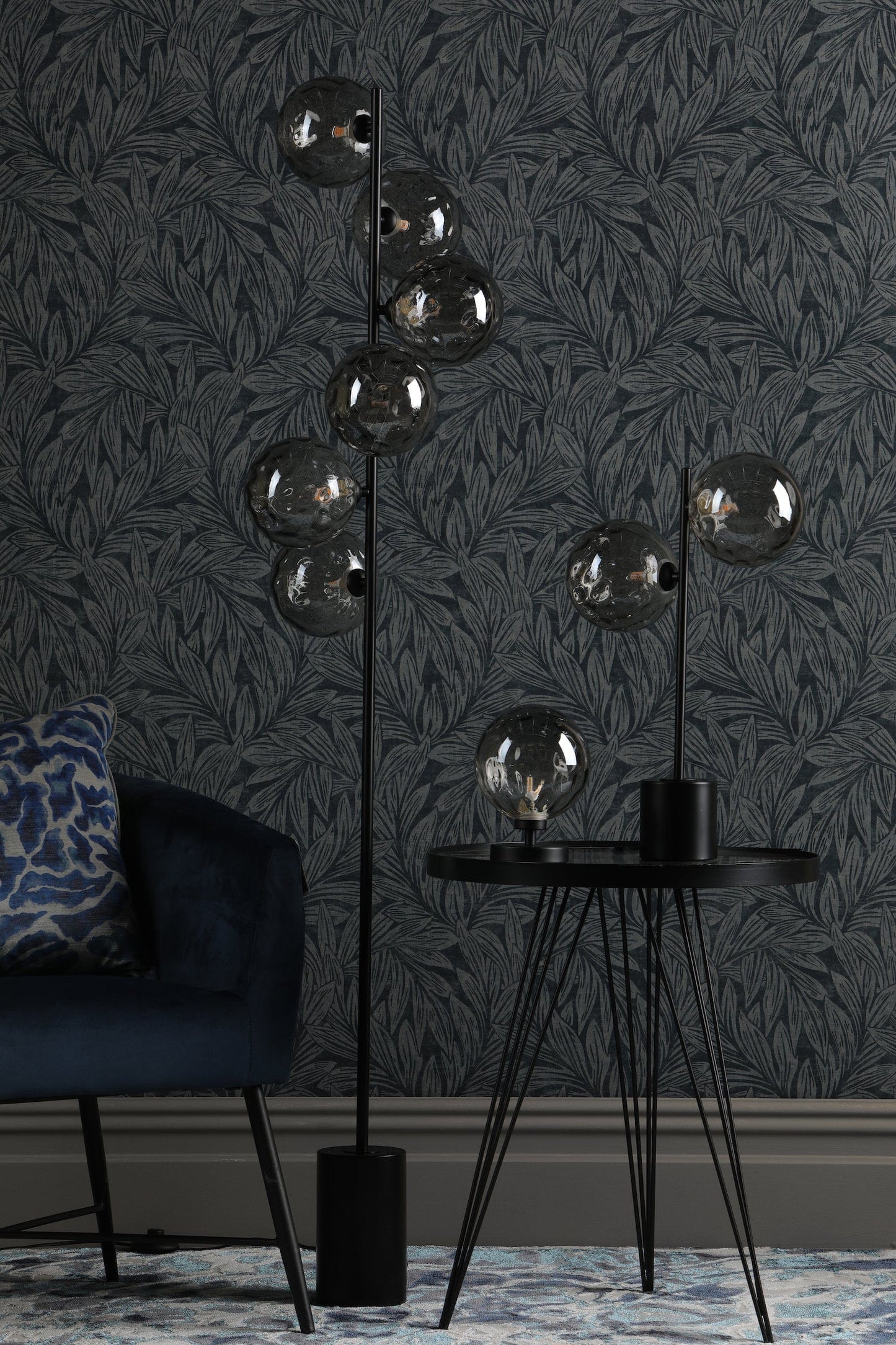 dar lighting Esben Table Lamp Matt Black Smoked Dimpled Glass ESB4122-10