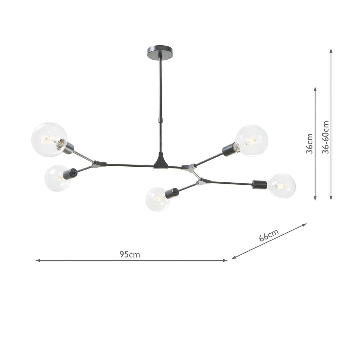 dar lighting Euphemia 5 Light Pendant Black EUP0539