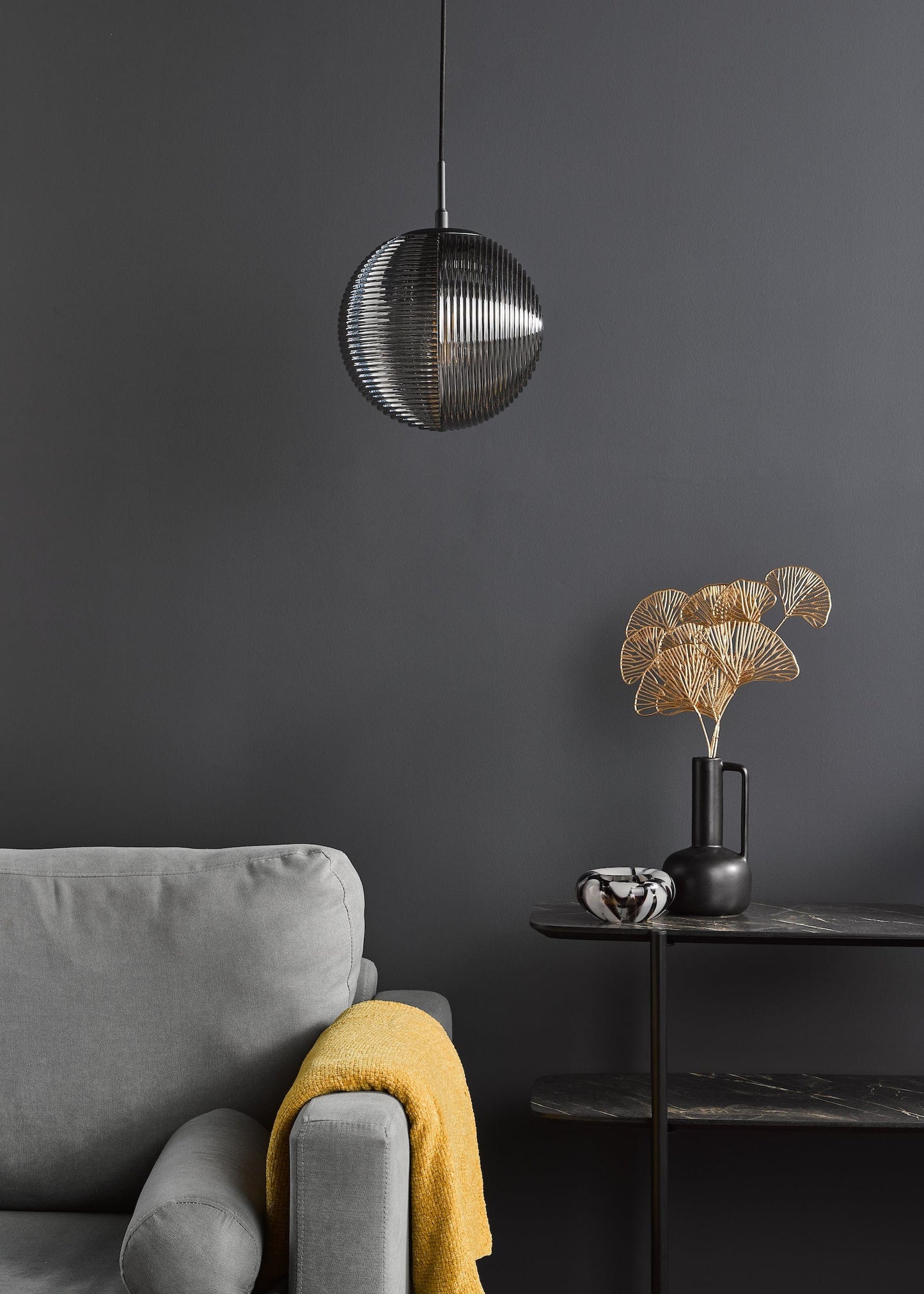 dar lighting Evander Single Pendant Matt Black and Smoked Glass EVA0122