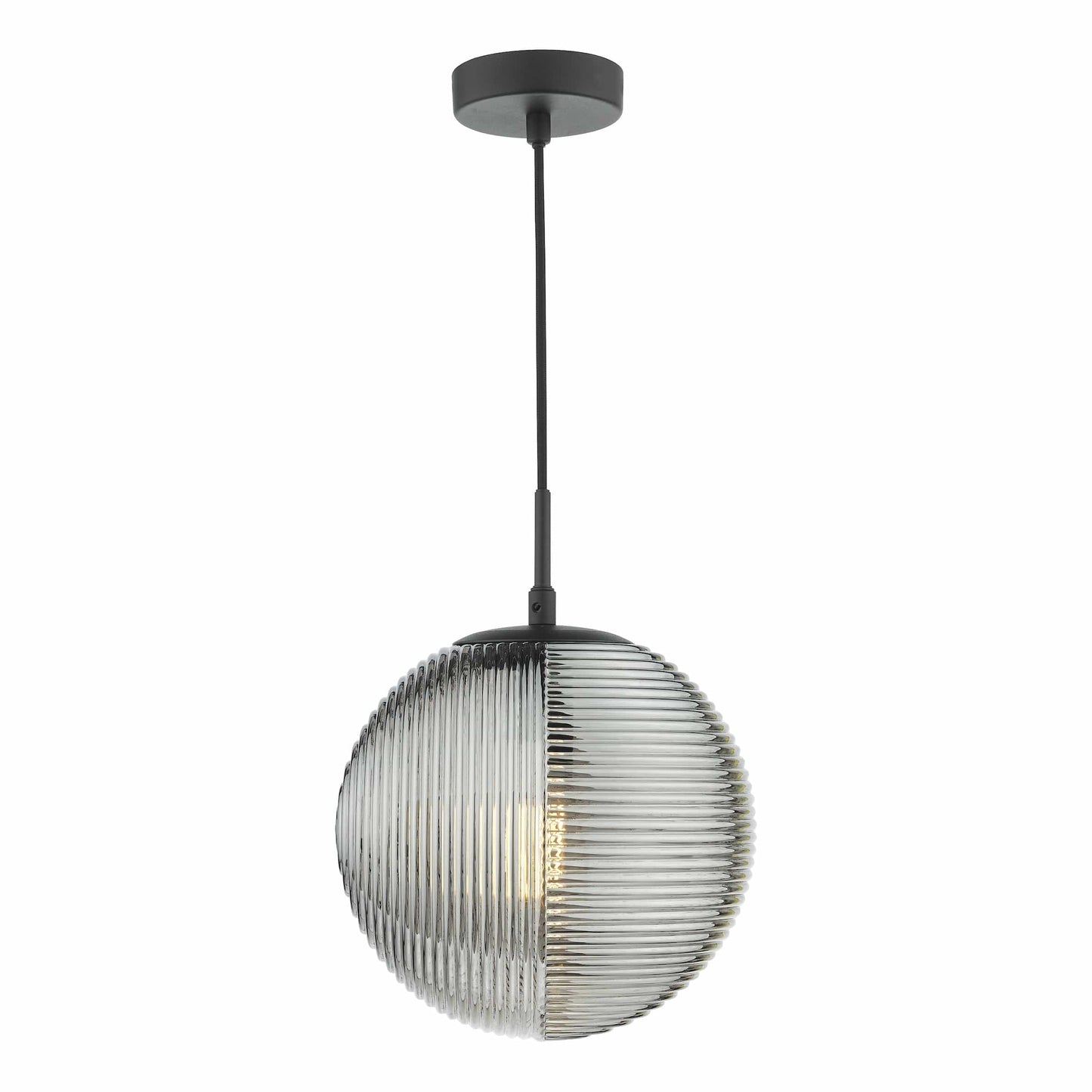 dar lighting Evander Single Pendant Matt Black and Smoked Glass EVA0122