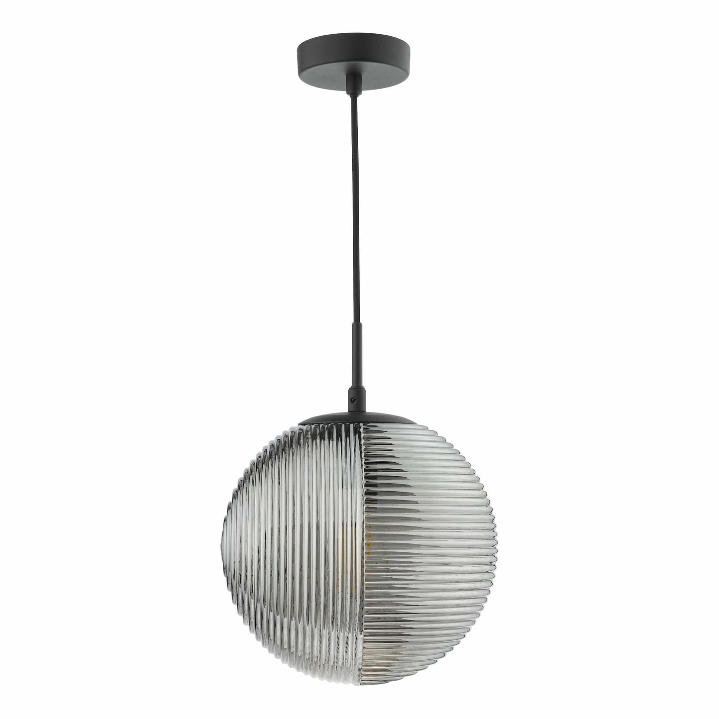 dar lighting Evander Single Pendant Matt Black and Smoked Glass EVA0122