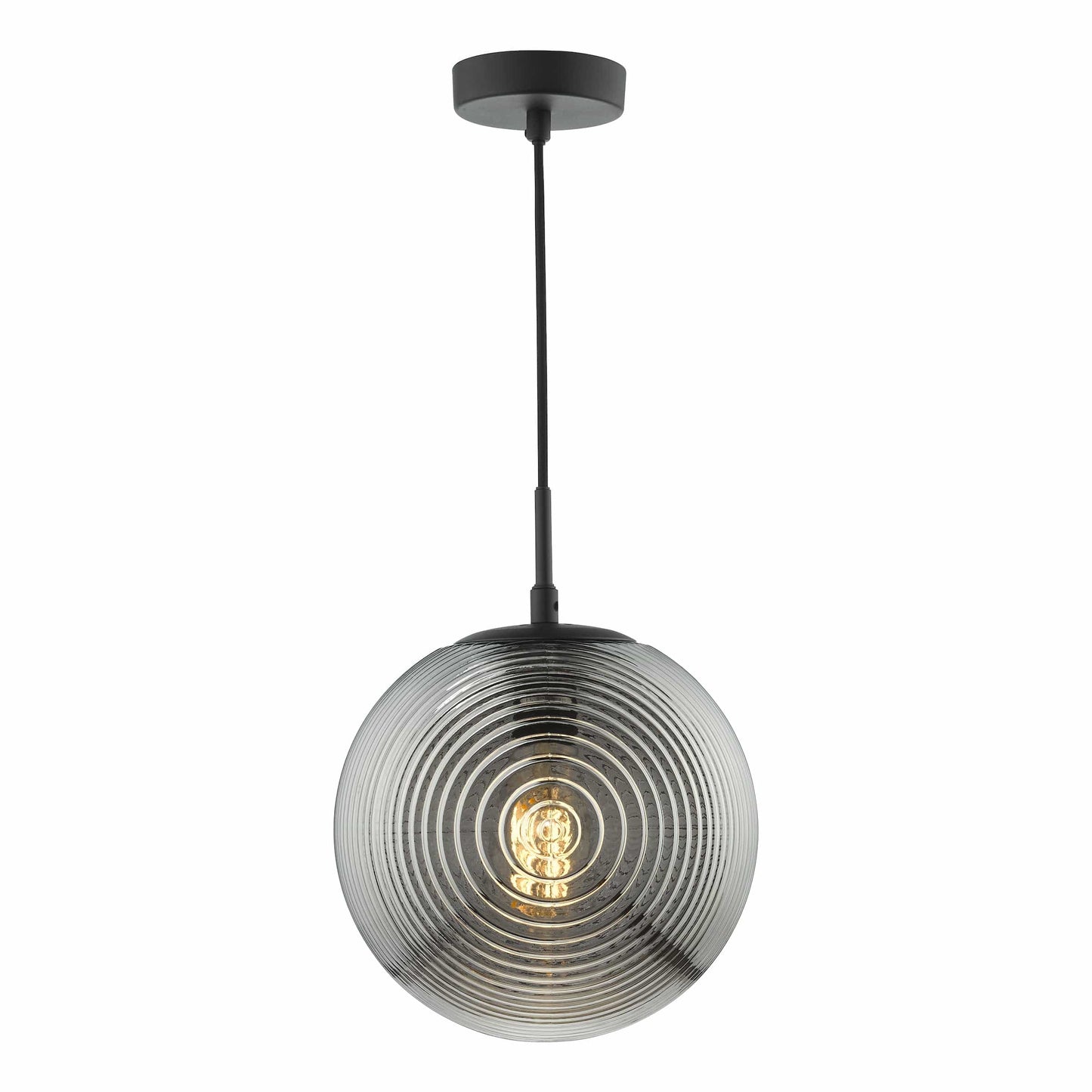dar lighting Evander Single Pendant Matt Black and Smoked Glass EVA0122