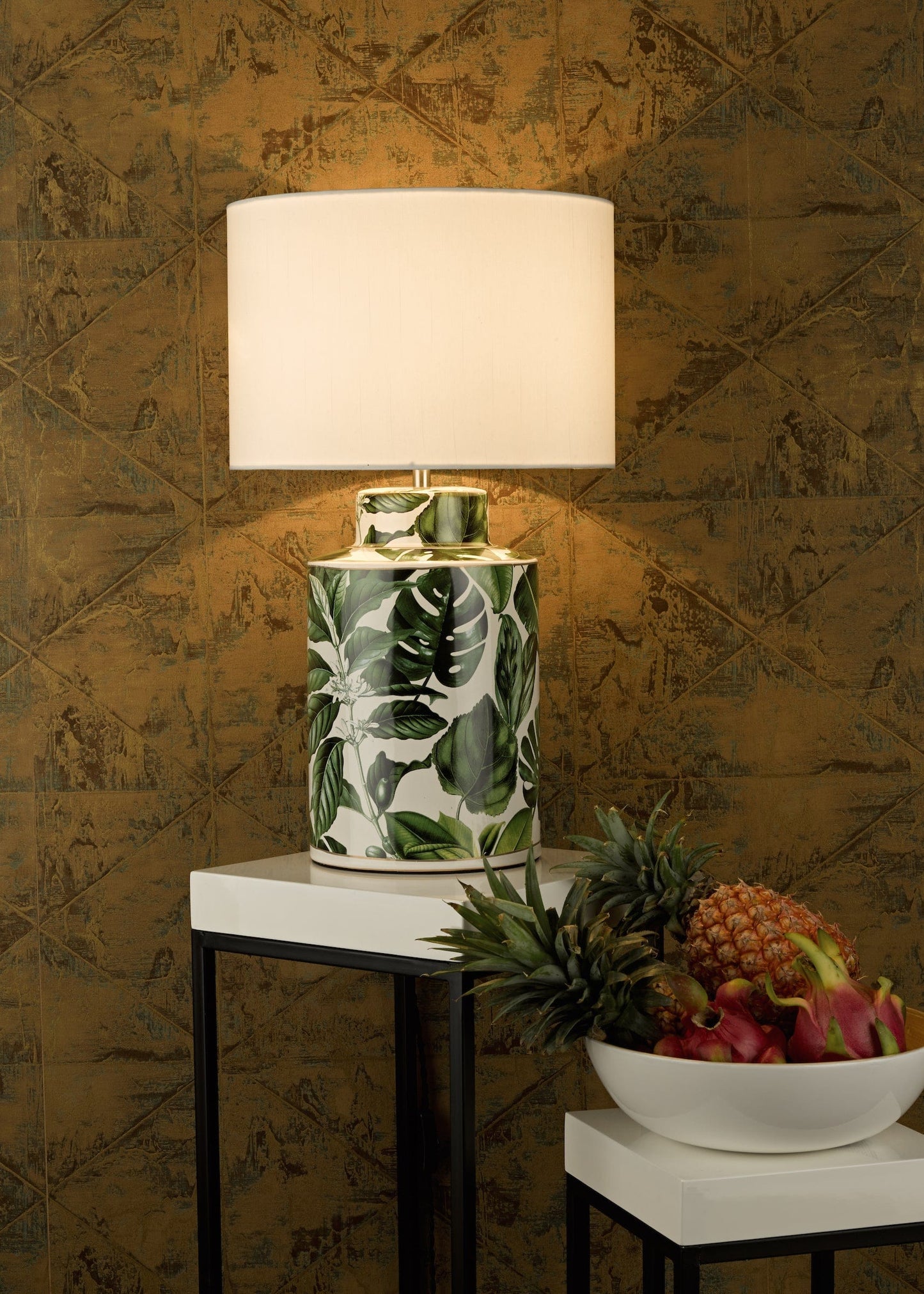 dar lighting Filip Table Lamp Green Leaf Print Base Only FIL4224
