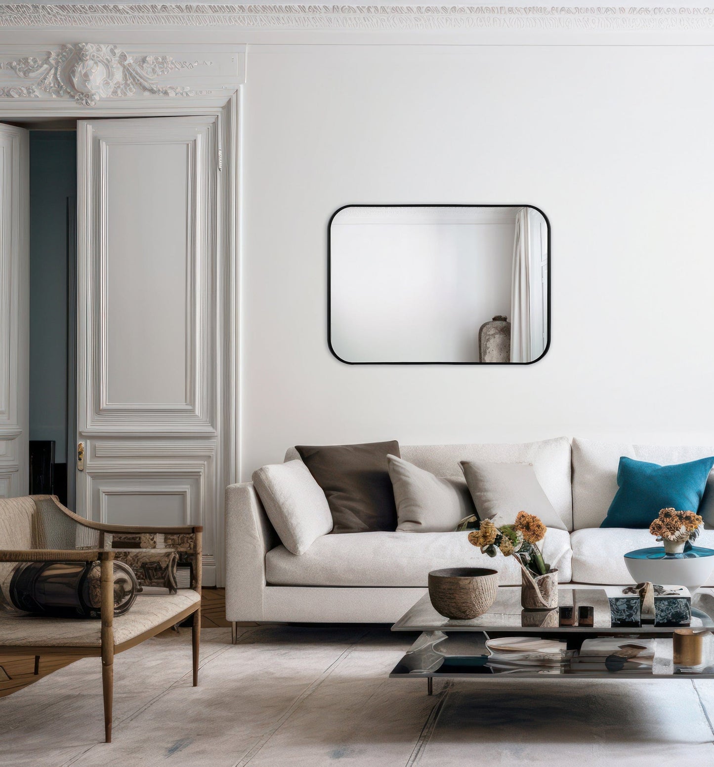 dar lighting Firuz Rectangle Mirror Thin Matt Black Frame 90 X 60cm 002FIR9060