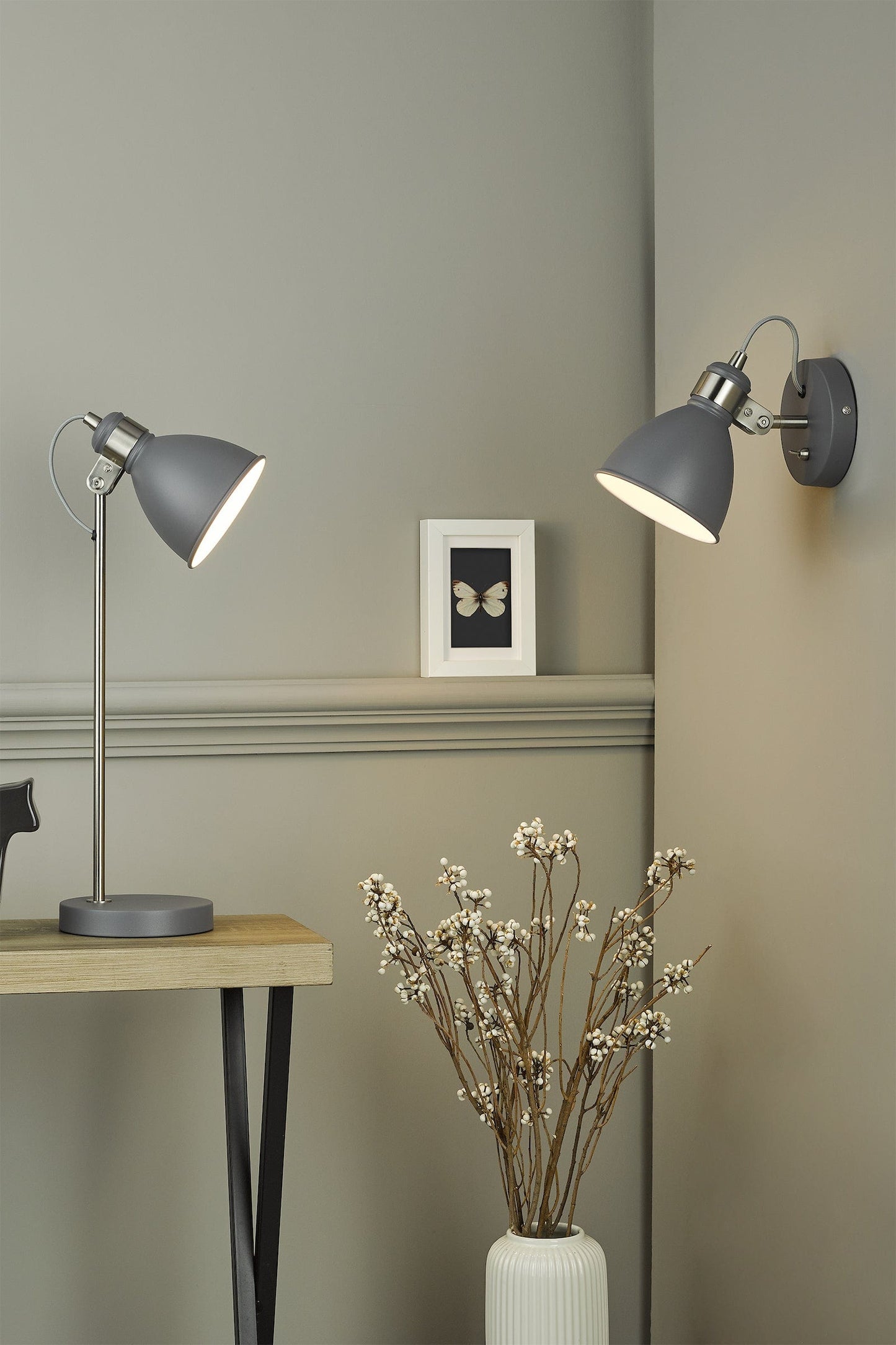 dar lighting Frederick Task Table Lamp Dark Grey Satin Chrome FRE4237